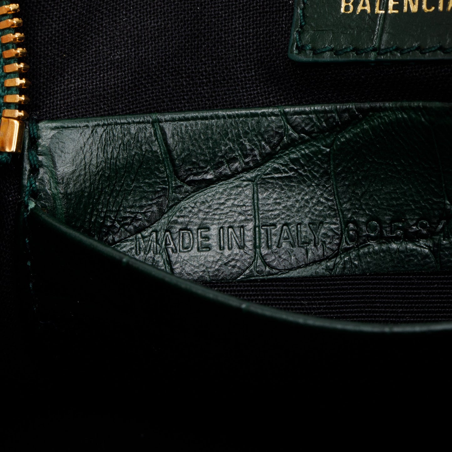Balenciaga Green Crocodile Embossed Leather Mini Le Cagole Crossbody with Chain