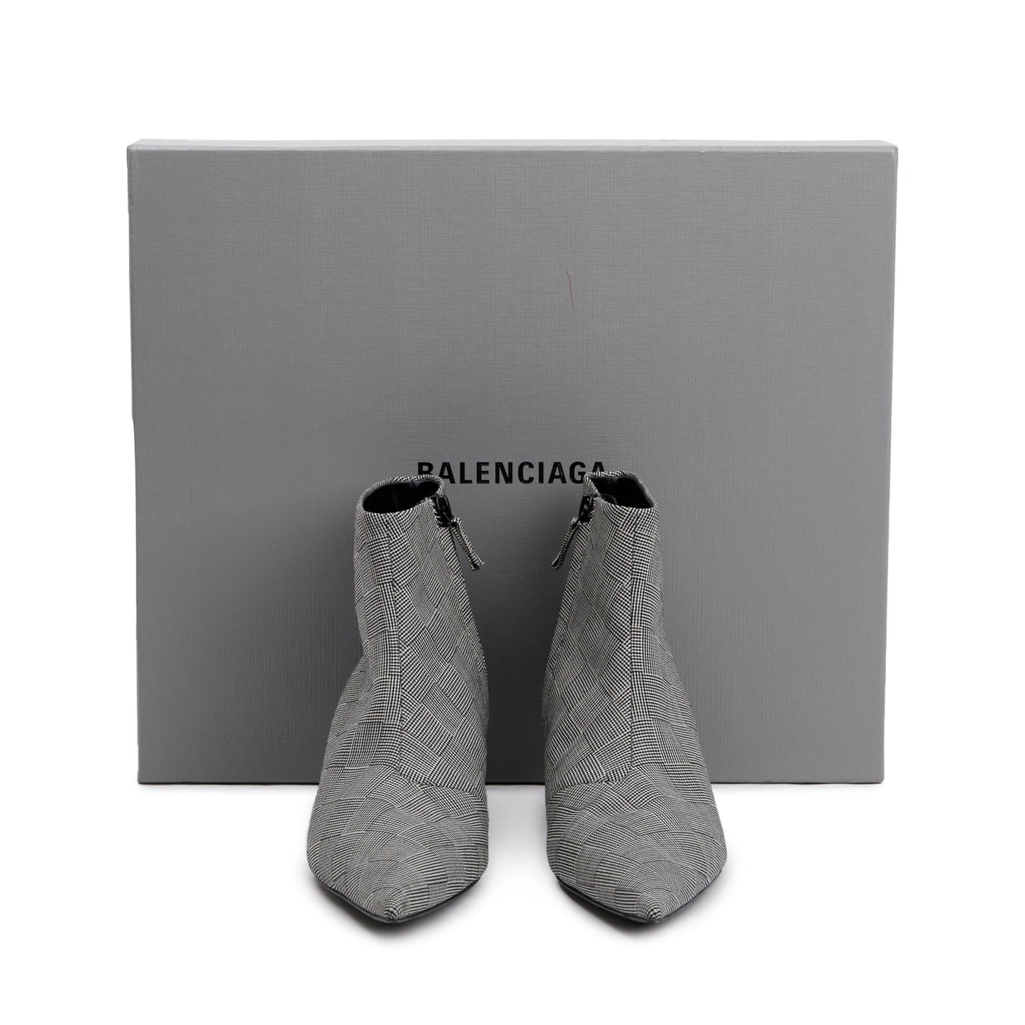 Balenciaga Grey Checked Wool Knife Pointy Toe Ankle Boots, Size 35.5