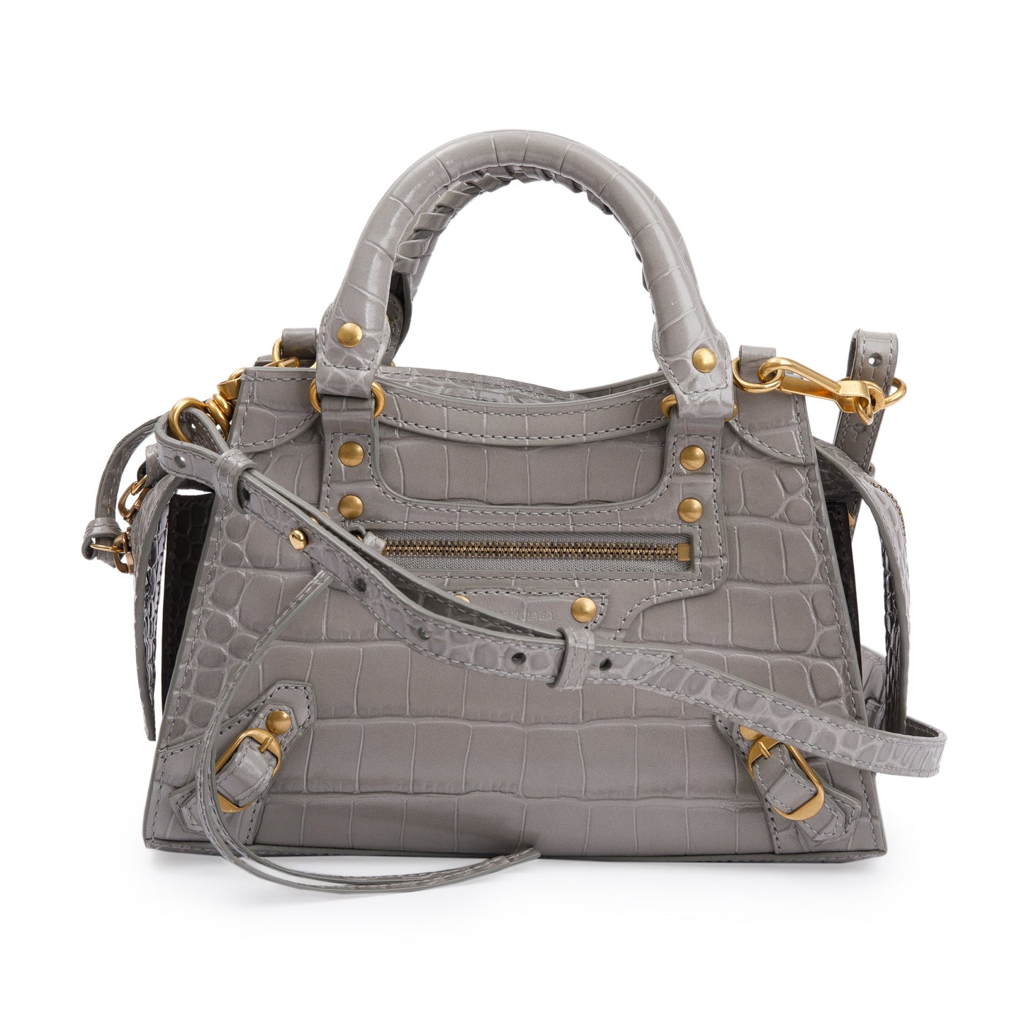 Balenciaga Grey Crocodile Embossed Calfskin Leather MIni Neo Classic Top Handle Bag