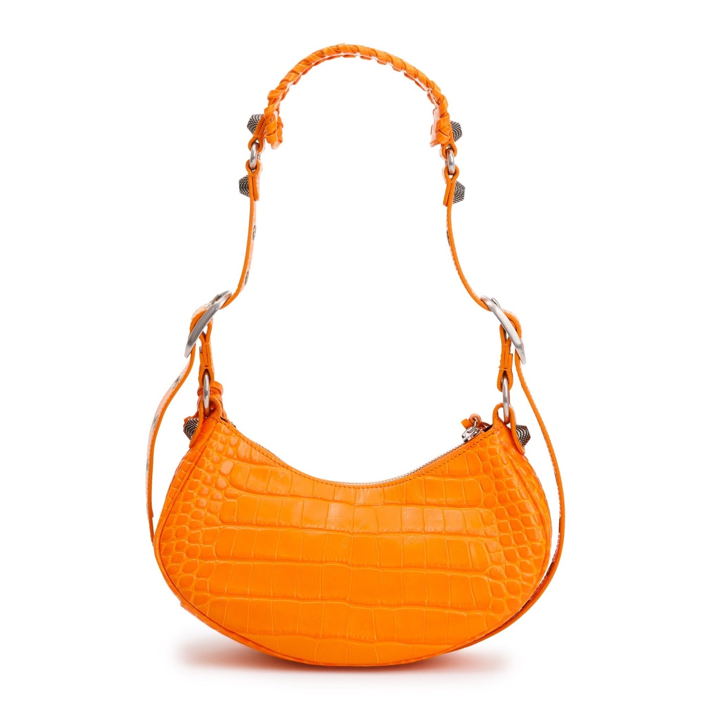 Balenciaga Orange Calfskin Crocodile Embossed Le Cagole XS Shoulder Bag