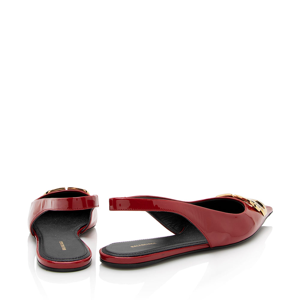 Luxury Balenciaga Trending 2025 Patent Leather BB Knife Slingback Flats - Size 7 / 37 (SHF-22027)
