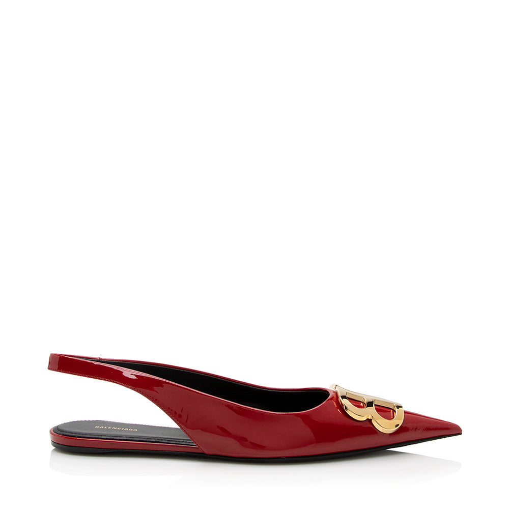 Luxury Balenciaga Trending 2025 Patent Leather BB Knife Slingback Flats - Size 7 / 37 (SHF-22027)