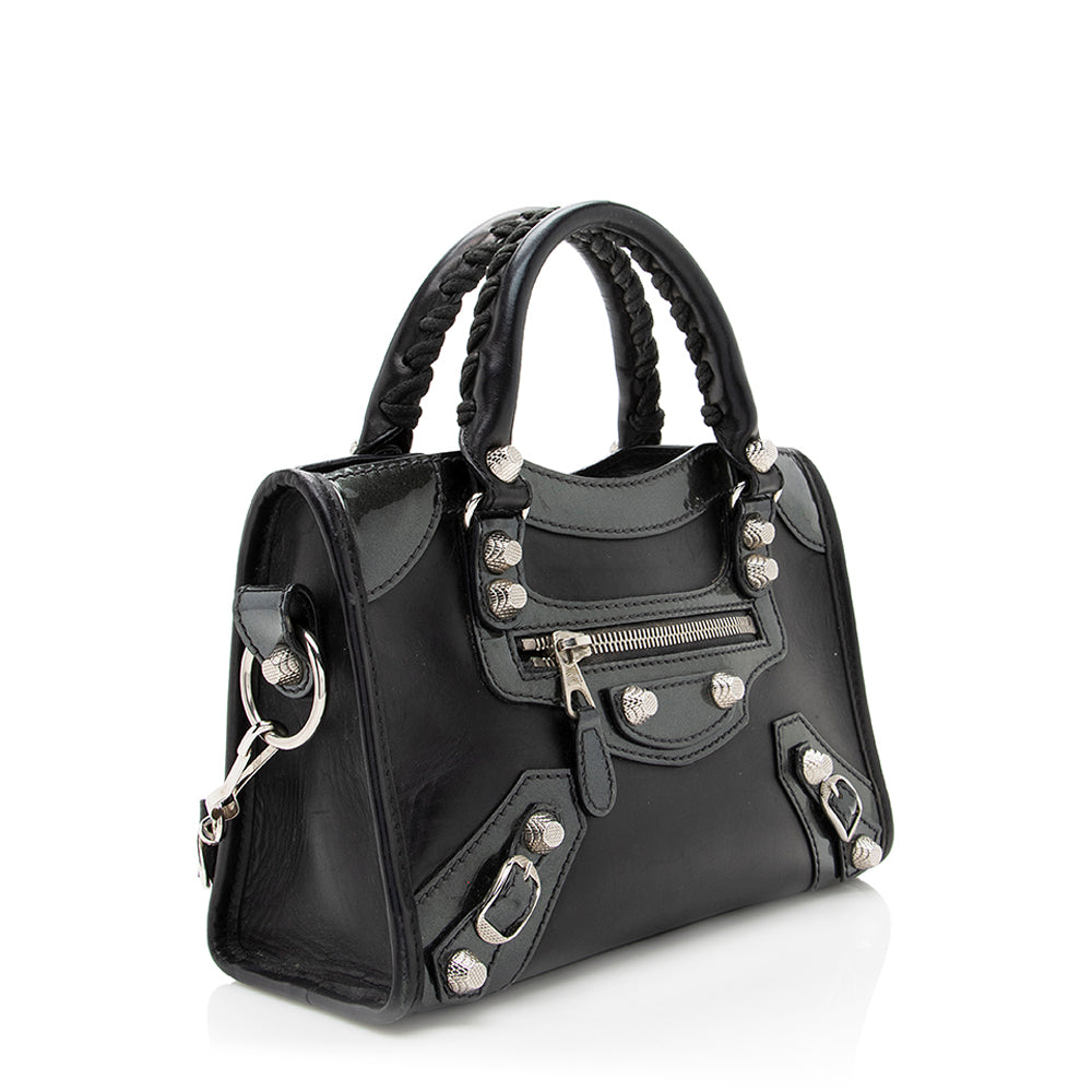 Luxury Balenciaga Trending 2025 Patent Matte Calfskin Metal Edge City Mini Satchel - FINAL SALE (SHF-17574)