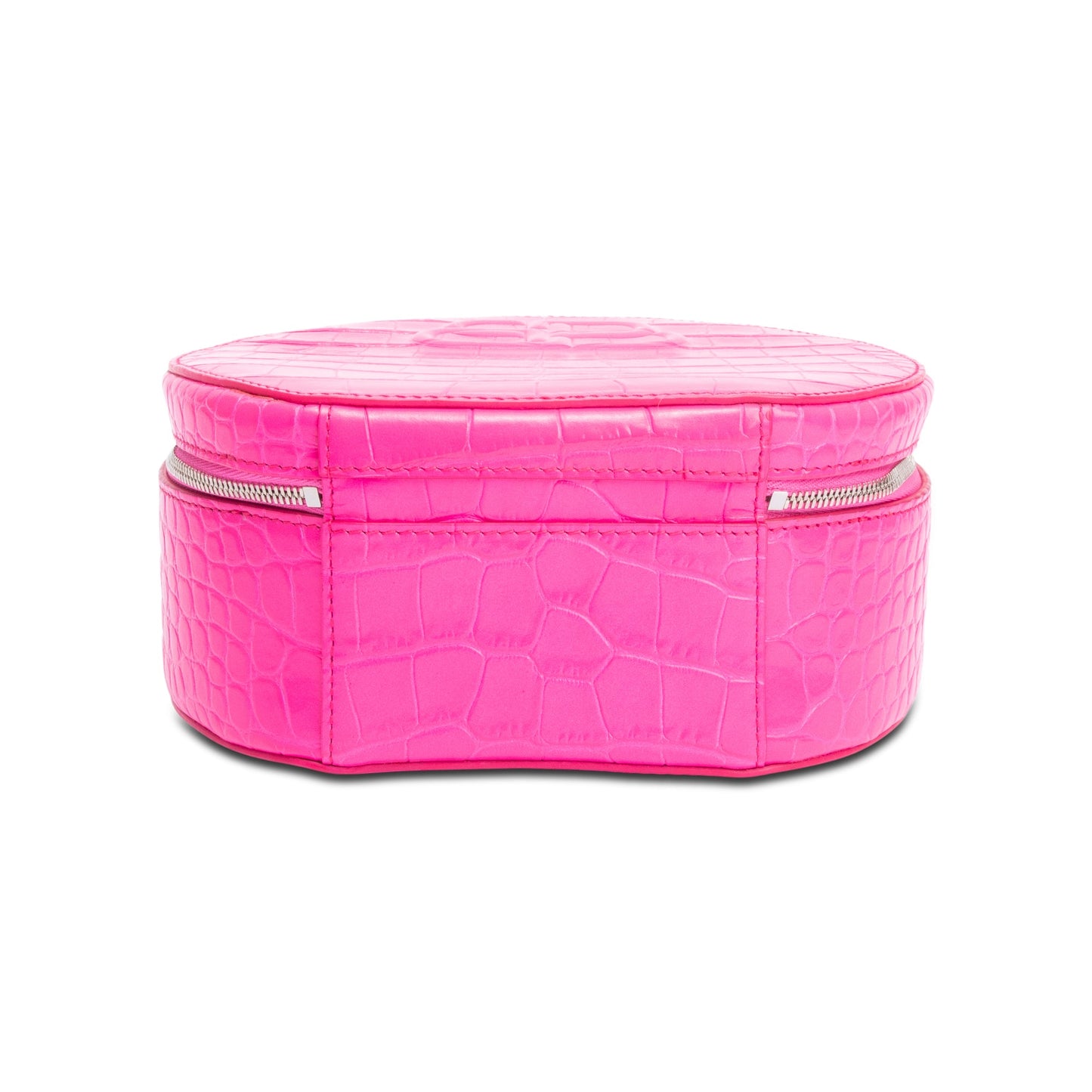 Balenciaga Pink Croc-Embossed Leather BB Vanity Round Crossbody