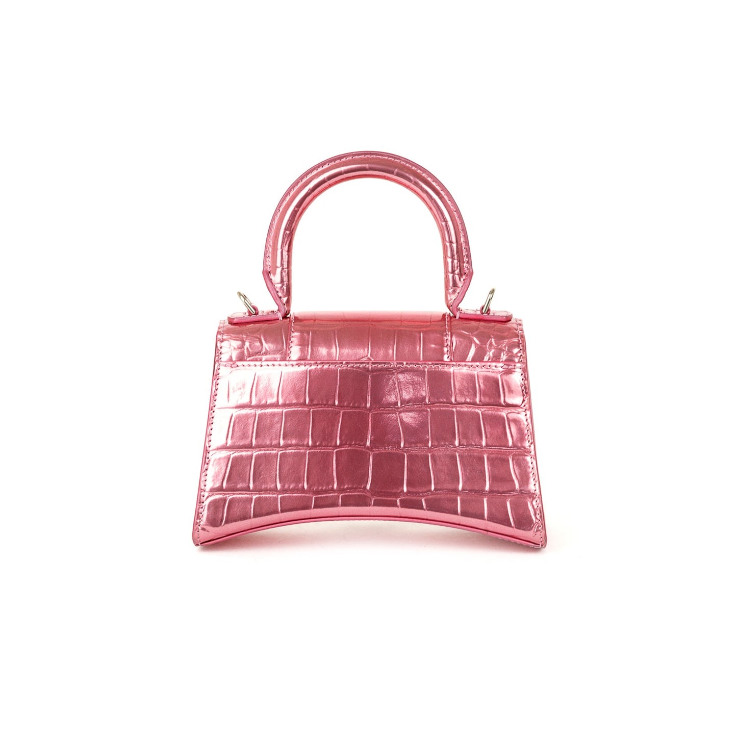 Balenciaga Pink Metallic Croc-Embossed Hourglass XS Top Handle Bag