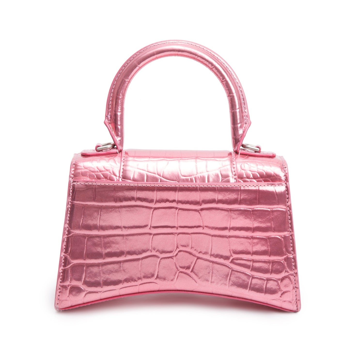 Balenciaga Pink Metallic Croc Embossed XS Hourglass Top Handle Bag