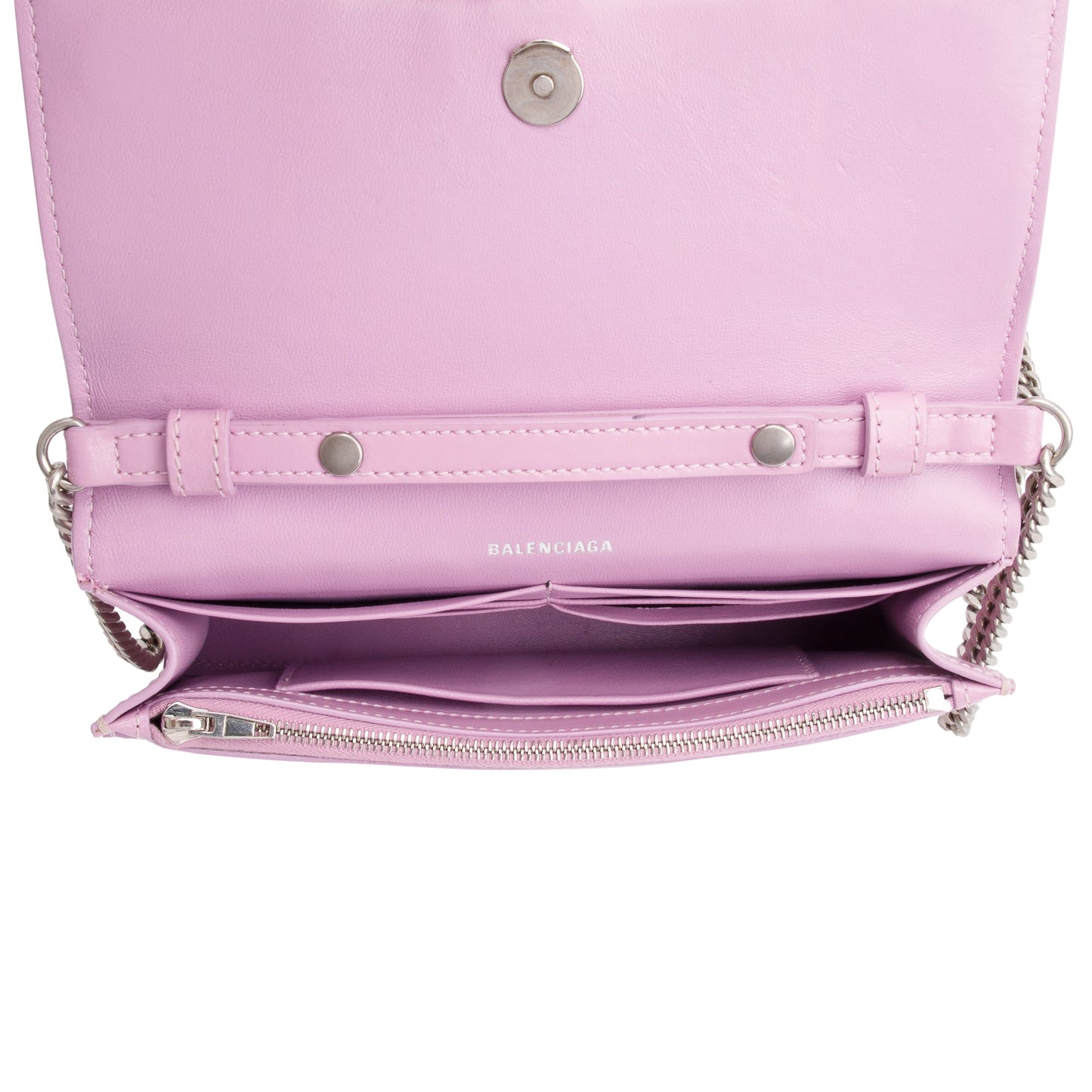 Balenciaga Purple Smooth Leather Hourglass Wallet on Chain