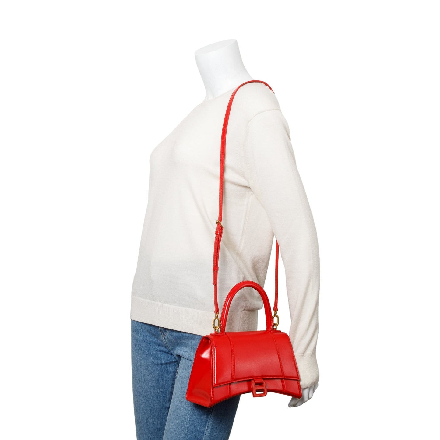 Balenciaga Red Smooth Leather Small Hourglass Top Handle Bag
