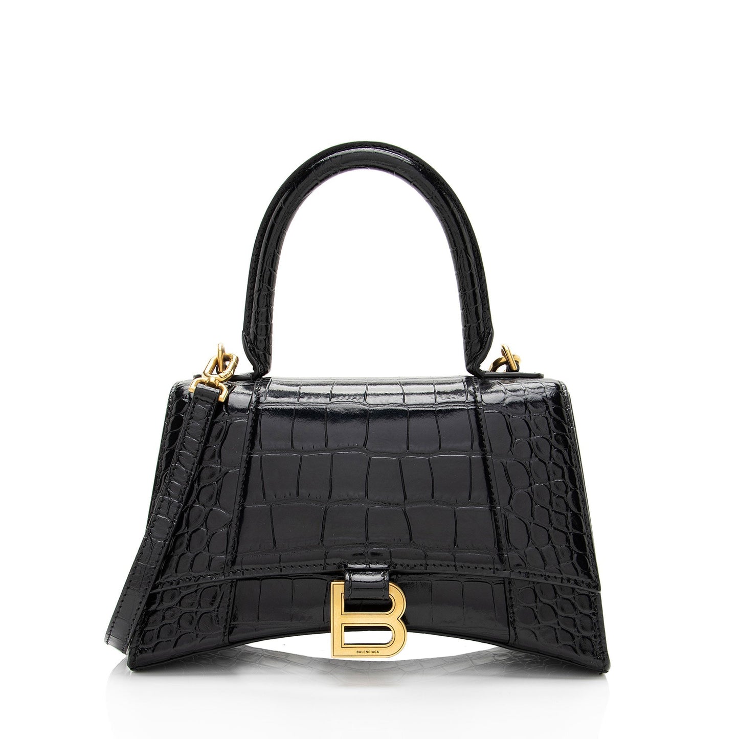 Luxury Balenciaga Trending 2025 Shiny Croc Embossed Calfskin Hourglass Small Top Handle (SHF-4EXjgI)