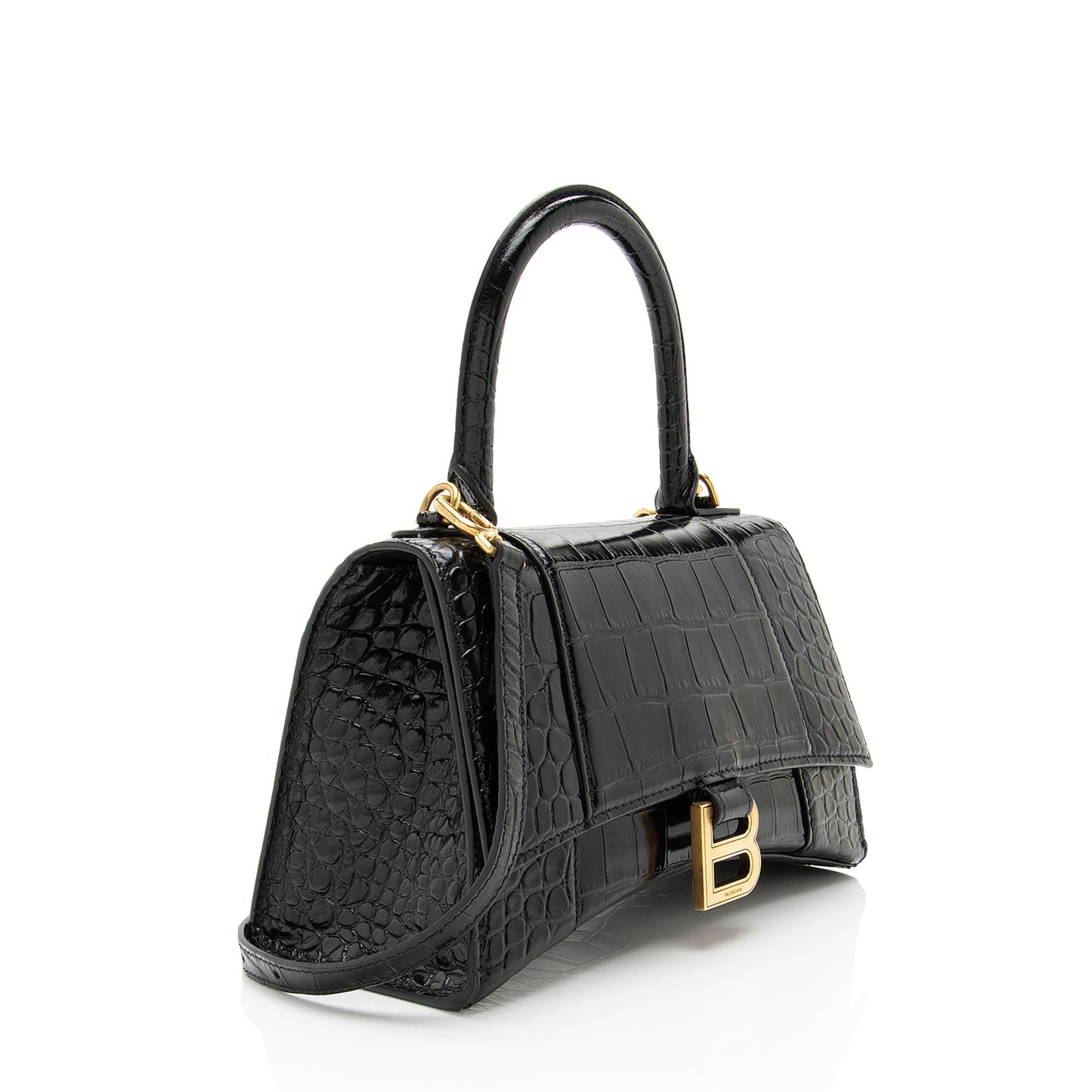 Luxury Balenciaga Trending 2025 Shiny Croc Embossed Calfskin Hourglass Small Top Handle (SHF-4EXjgI)