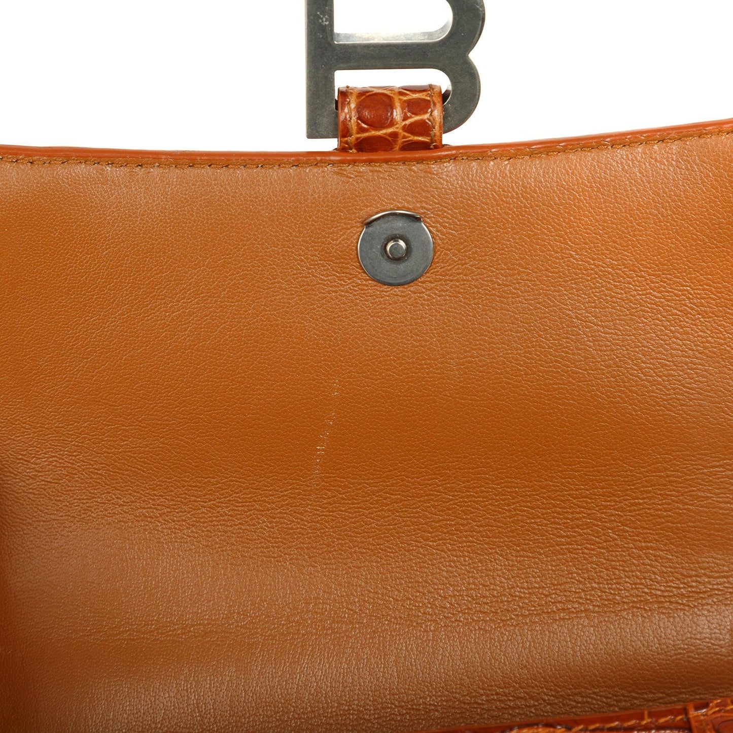 Balenciaga Small Brown Croc-Embossed Hourglass Top Handle Bag