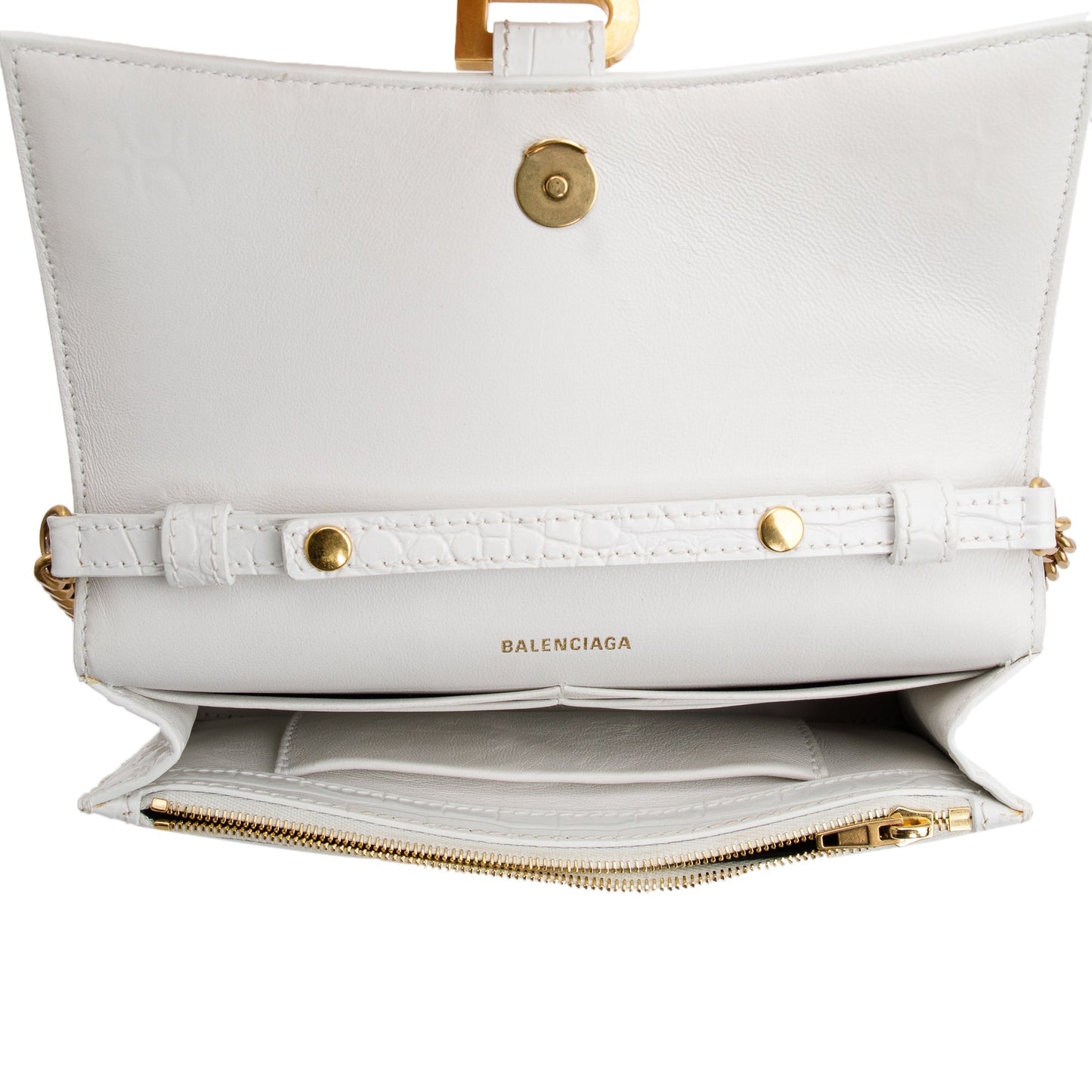 Balenciaga White Croc Embossed Hourglass Wallet on Chain
