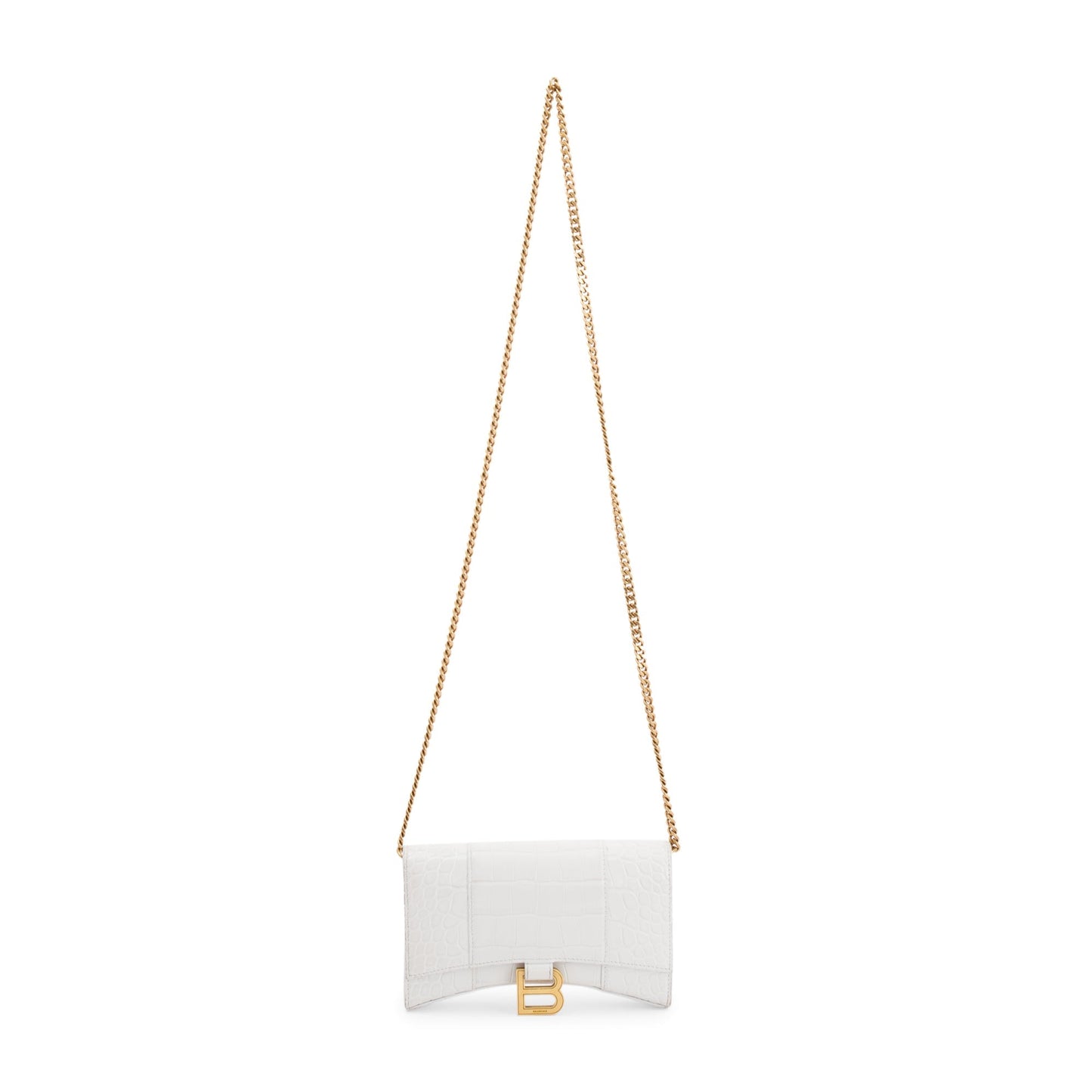 Balenciaga White Crocodile Embossed Hourglass Wallet on Chain