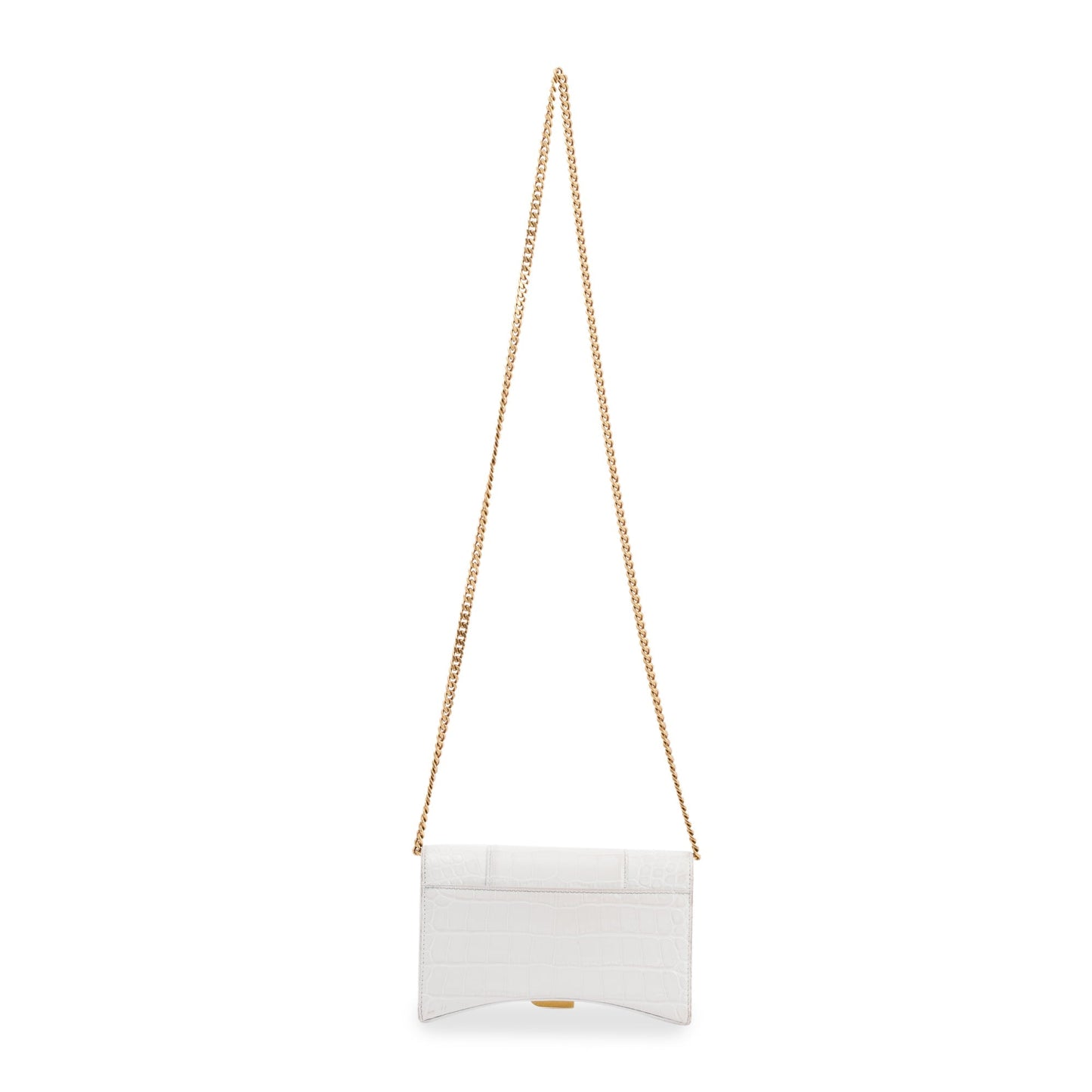 Balenciaga White Crocodile Embossed Hourglass Wallet on Chain
