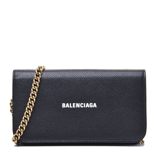 Balenciaga Wallet on Chain in Black Grained Calfskin