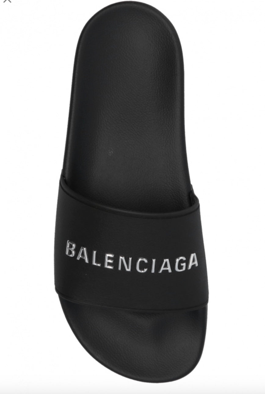 BALENCIAGA PRINTED LOGO RUBBER POOL SLIDES