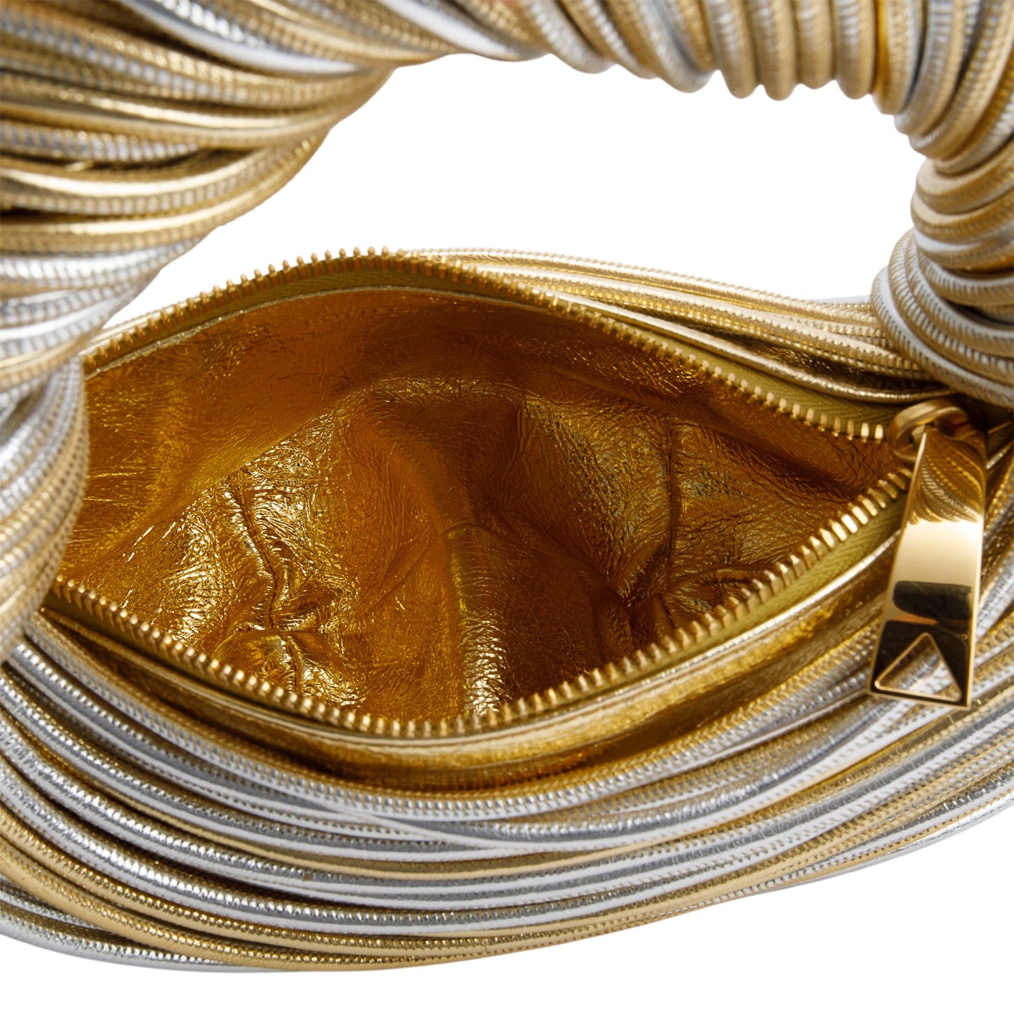 Bottega Veneta Gold/Silver Tubular Laminated Lambskin Leather Mini Jodie Bag