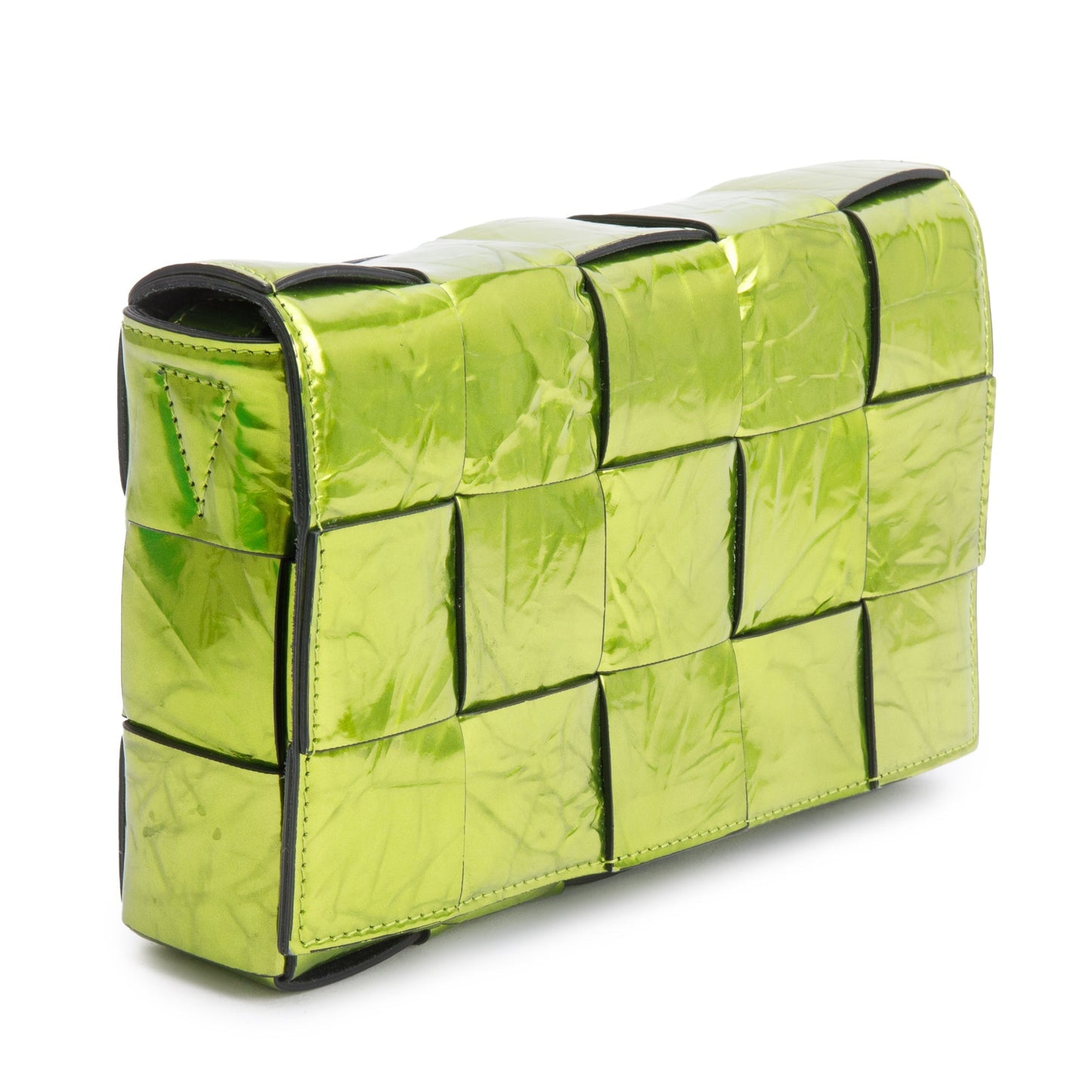 Bottega Veneta Green Metallic Crushed Calfskin Maxi Intrecciato Leather Cassette Bag