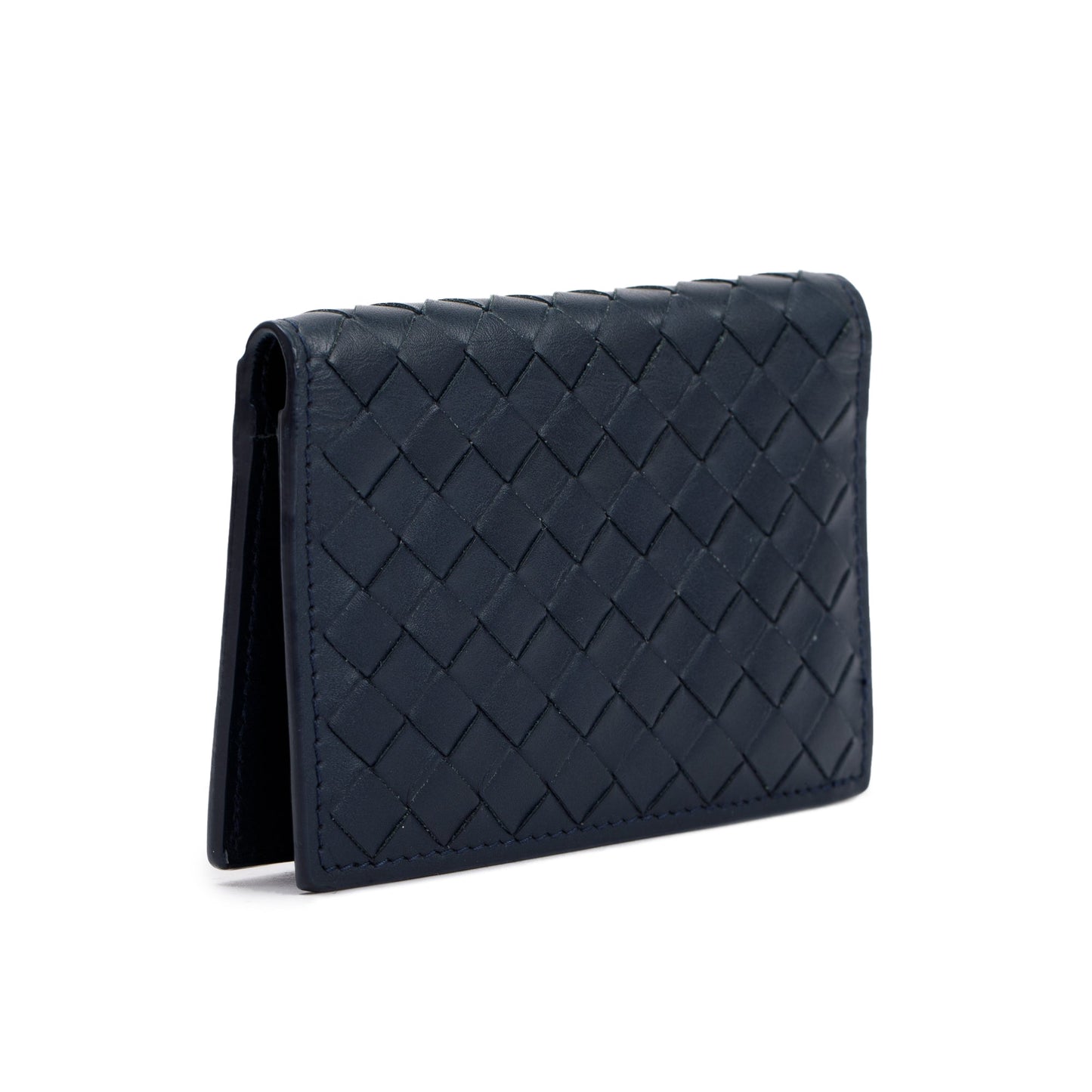 Bottega Veneta Navy Intrecciato Leather Flap Card Case