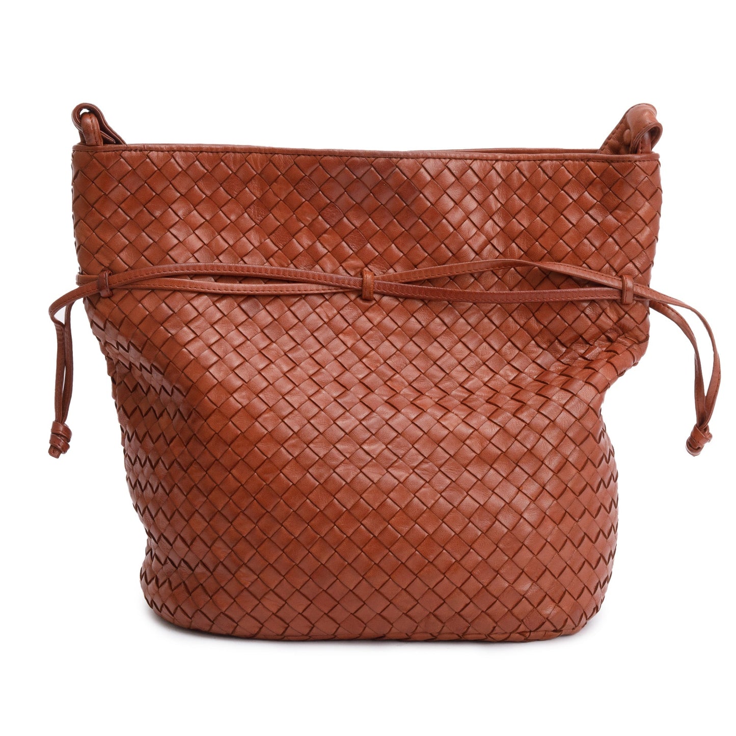 Bottega Veneta Vintage Brown Intrecciato Leather Drawstring Shoulder Bag