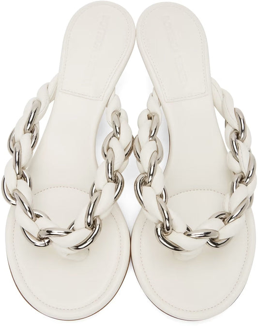 BOTTEGA VENETA WHITE CHAIN DOT MULE SANDALS
