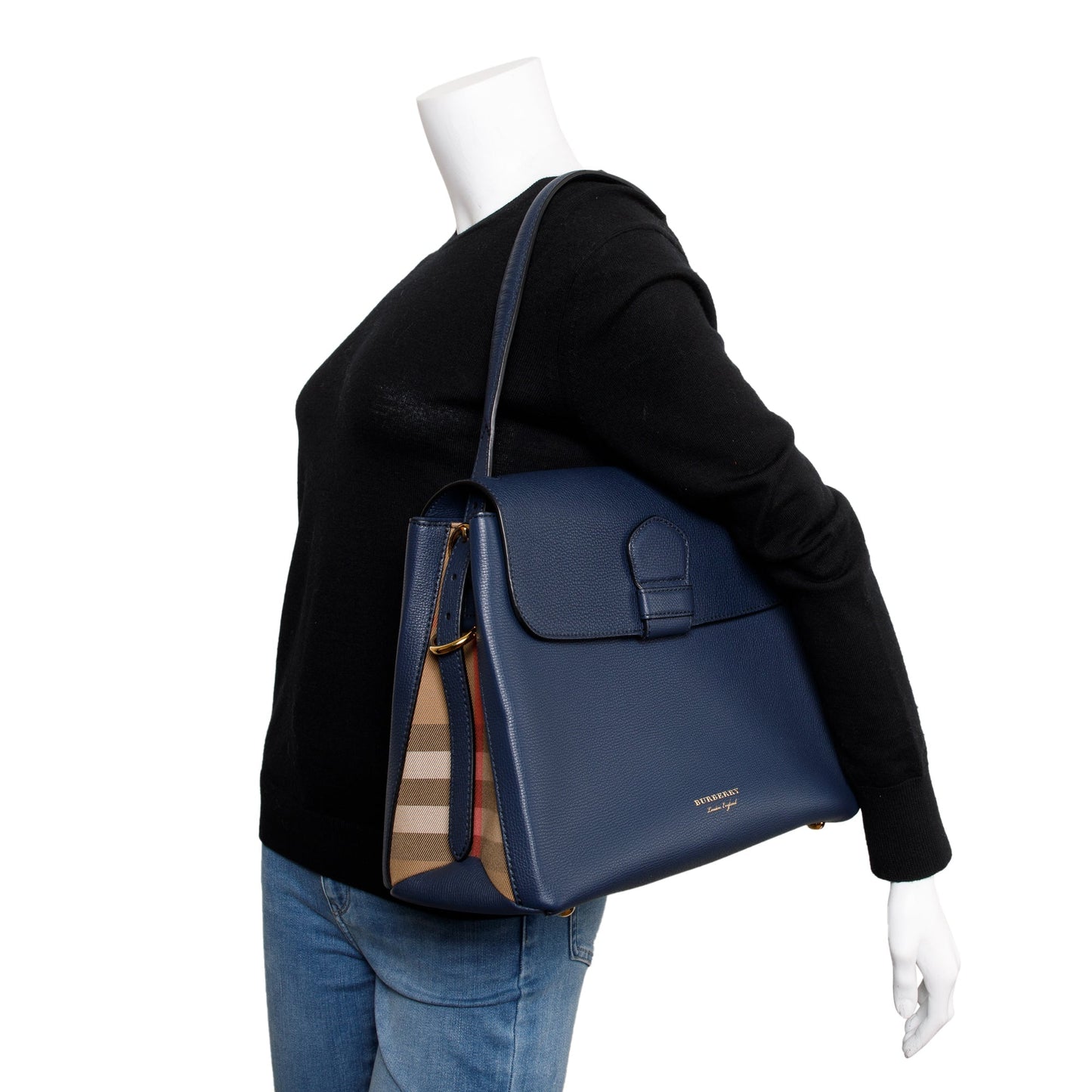 Burberry 2022 Blue Derby Calfskin House Check Medium Camberley Bag