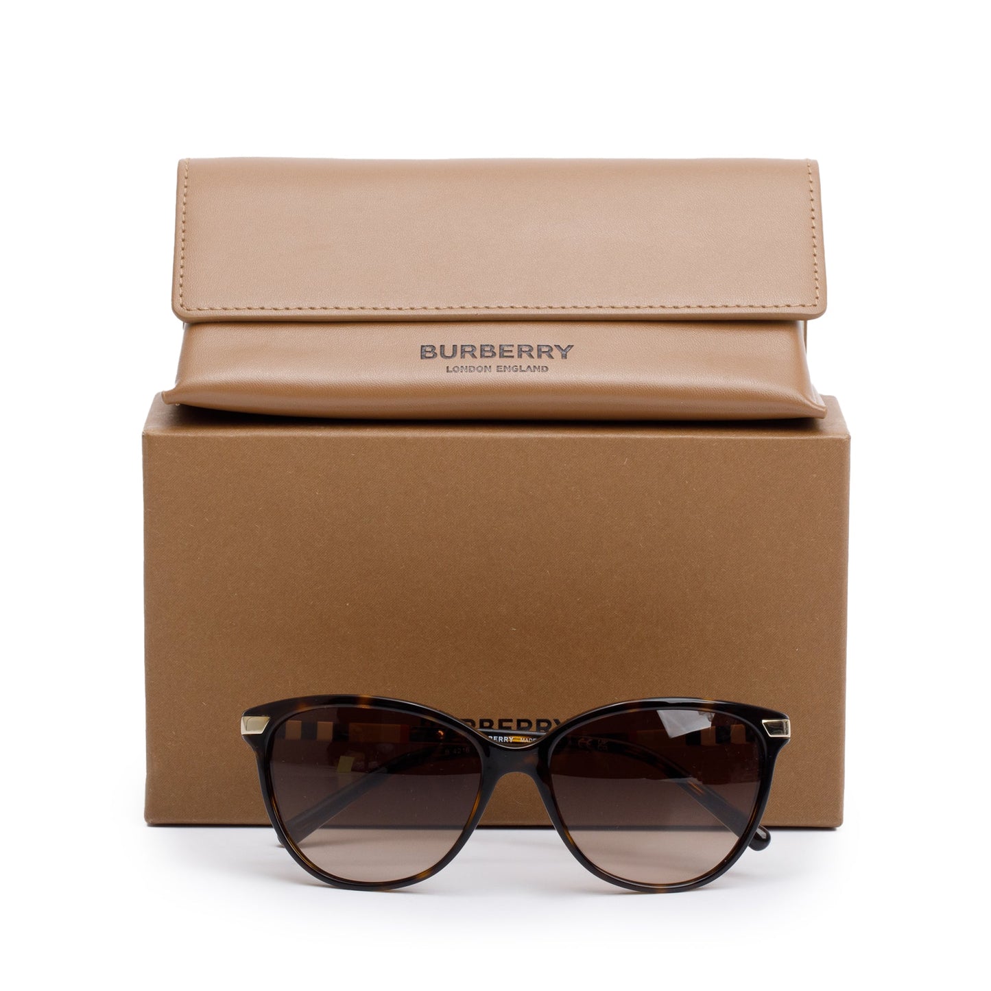 Burberry B 4216 House Check & Havana Acetate Round Sunglasses