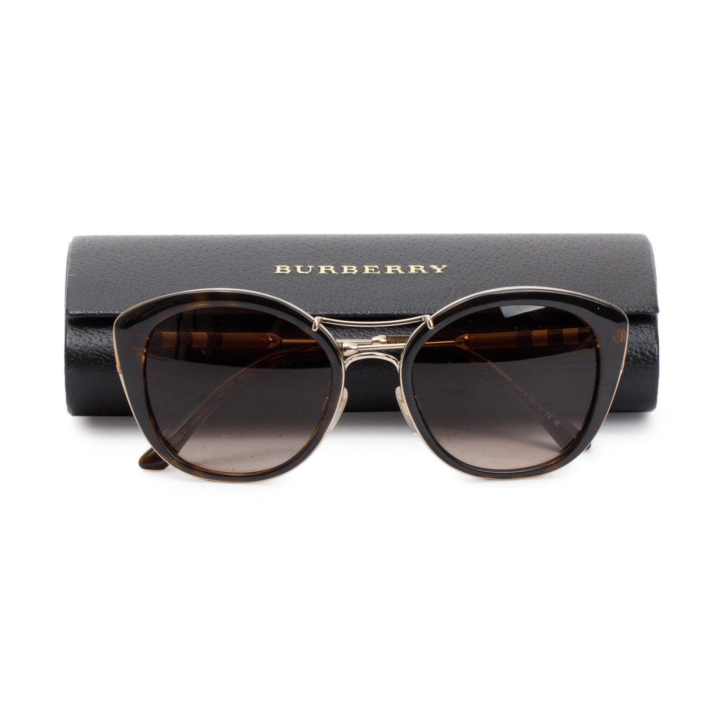 Burberry B 4251-Q Check & Havana Acetate Cat-Eye Sunglasses