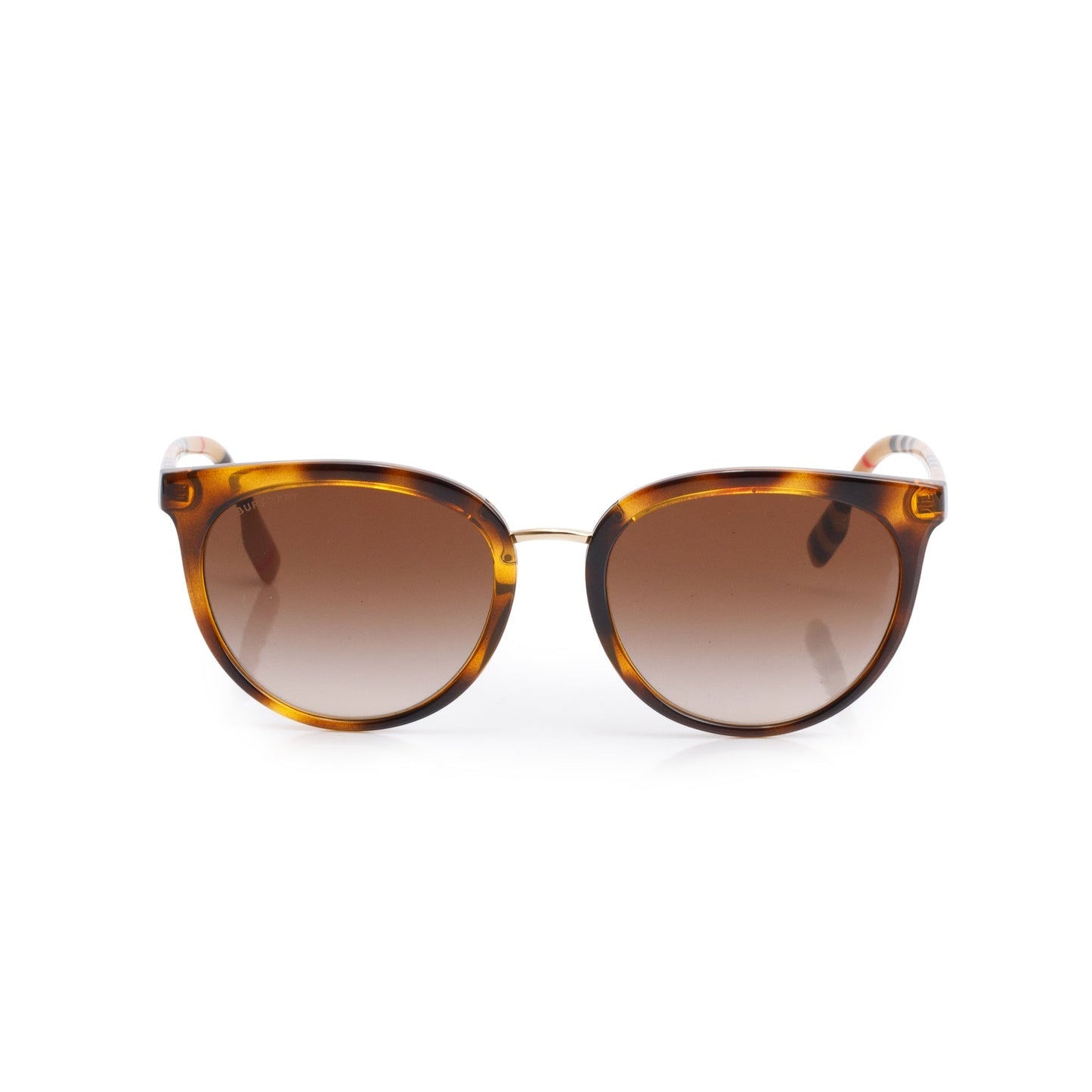 Burberry B 4316 House Check & Havana Acetate Round Sunglasses