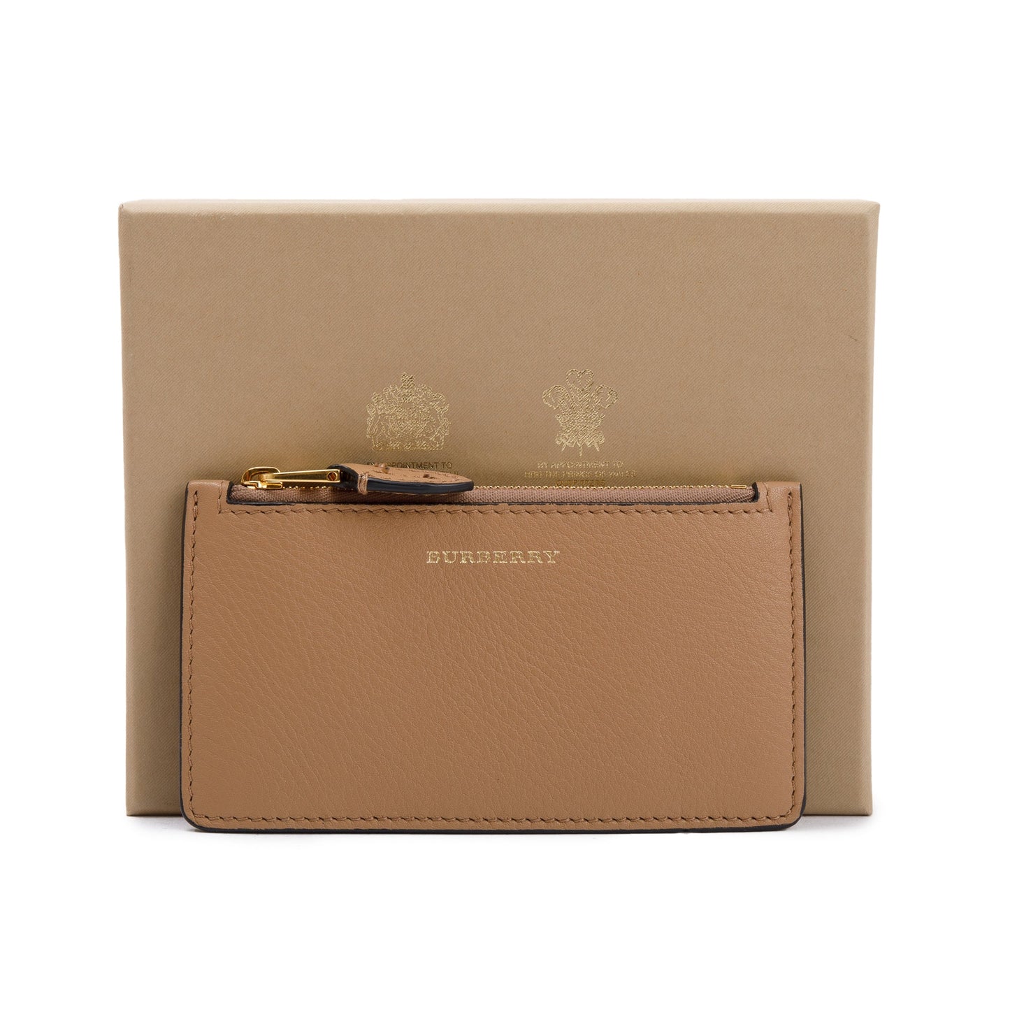 Burberry Beige Calfskin Leather Zip Card Case