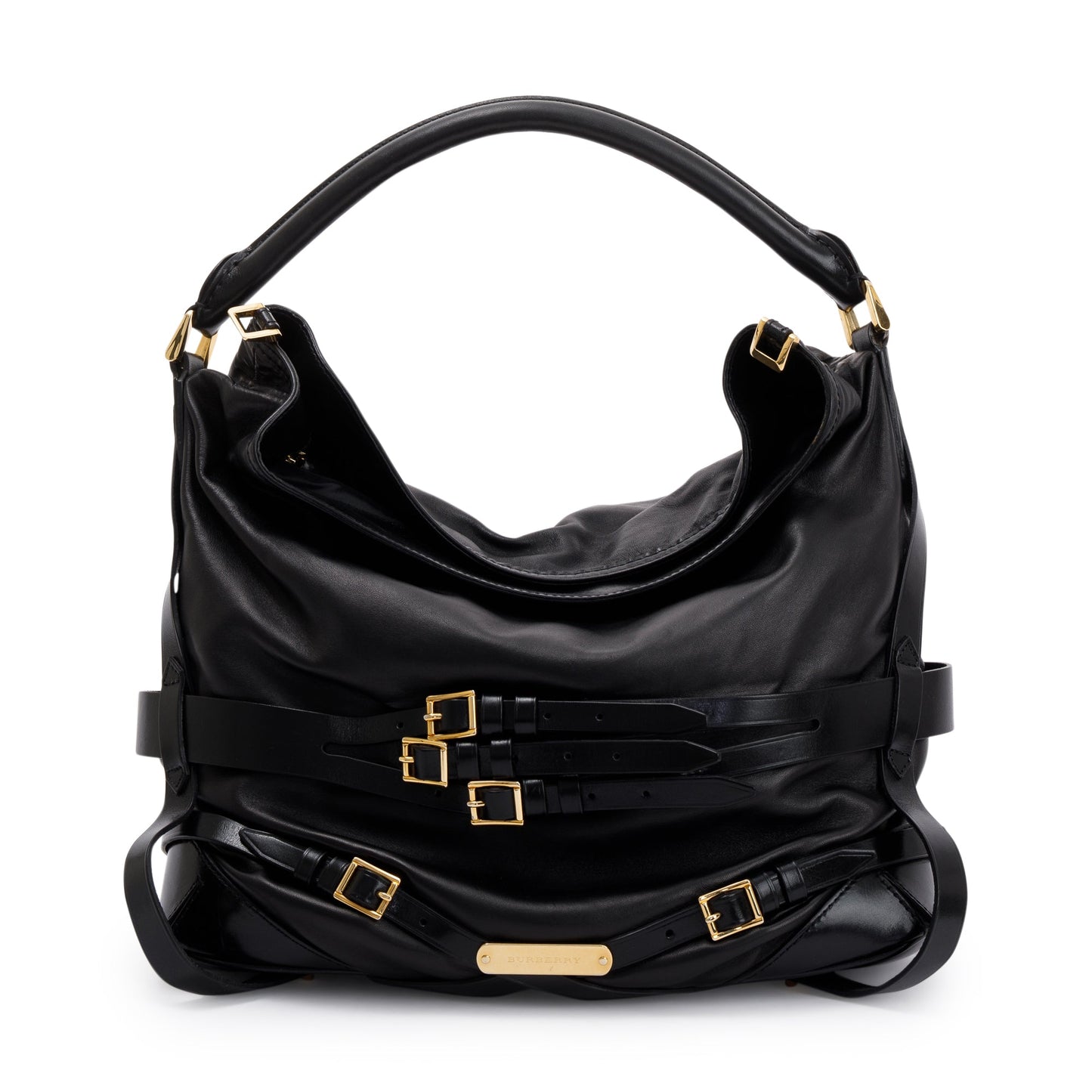 Burberry Black Calfskin Leather Bridle Gosford Hobo Bag