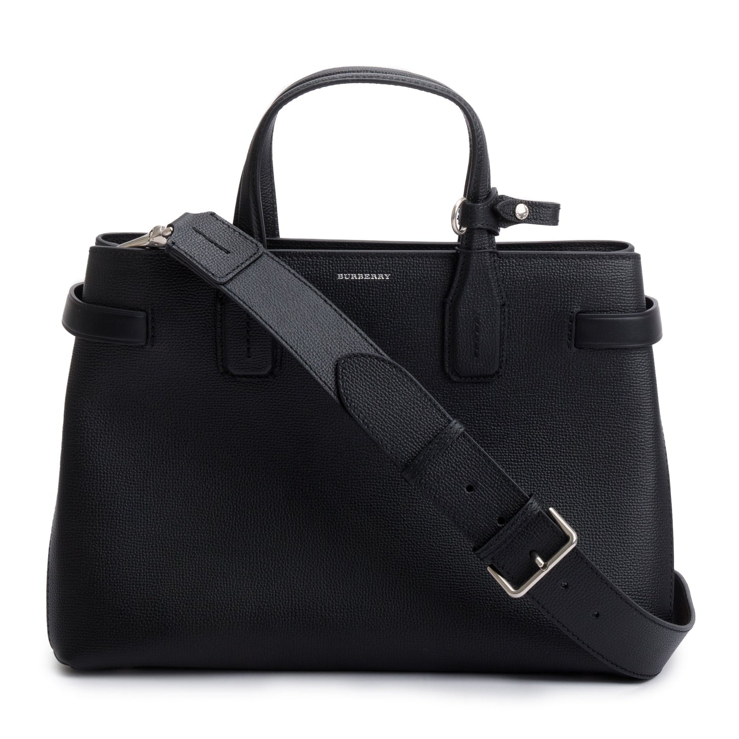Burberry Black Calfskin Leather House Check Medium Banner Tote