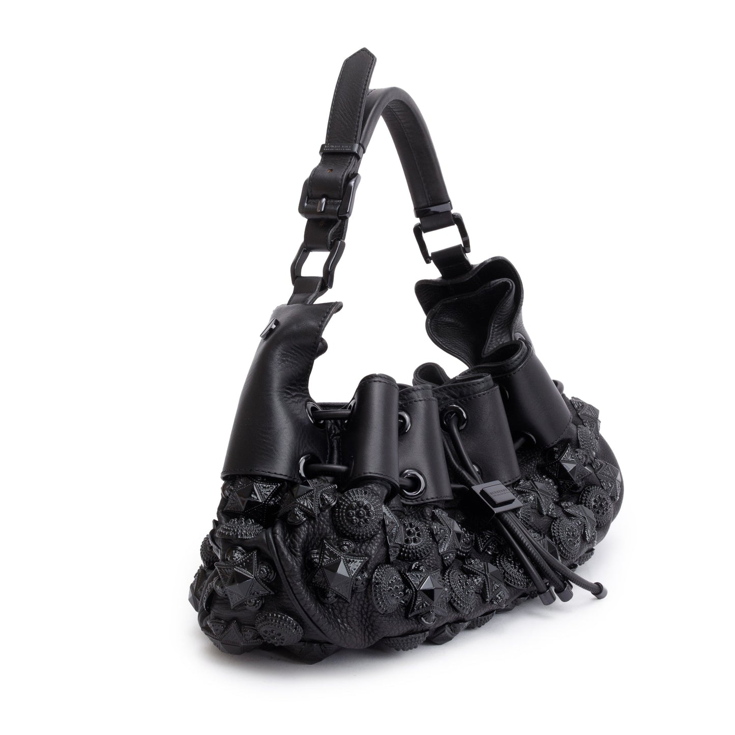 Burberry Black Calfskin Leather Mason Warrior Studded Hobo