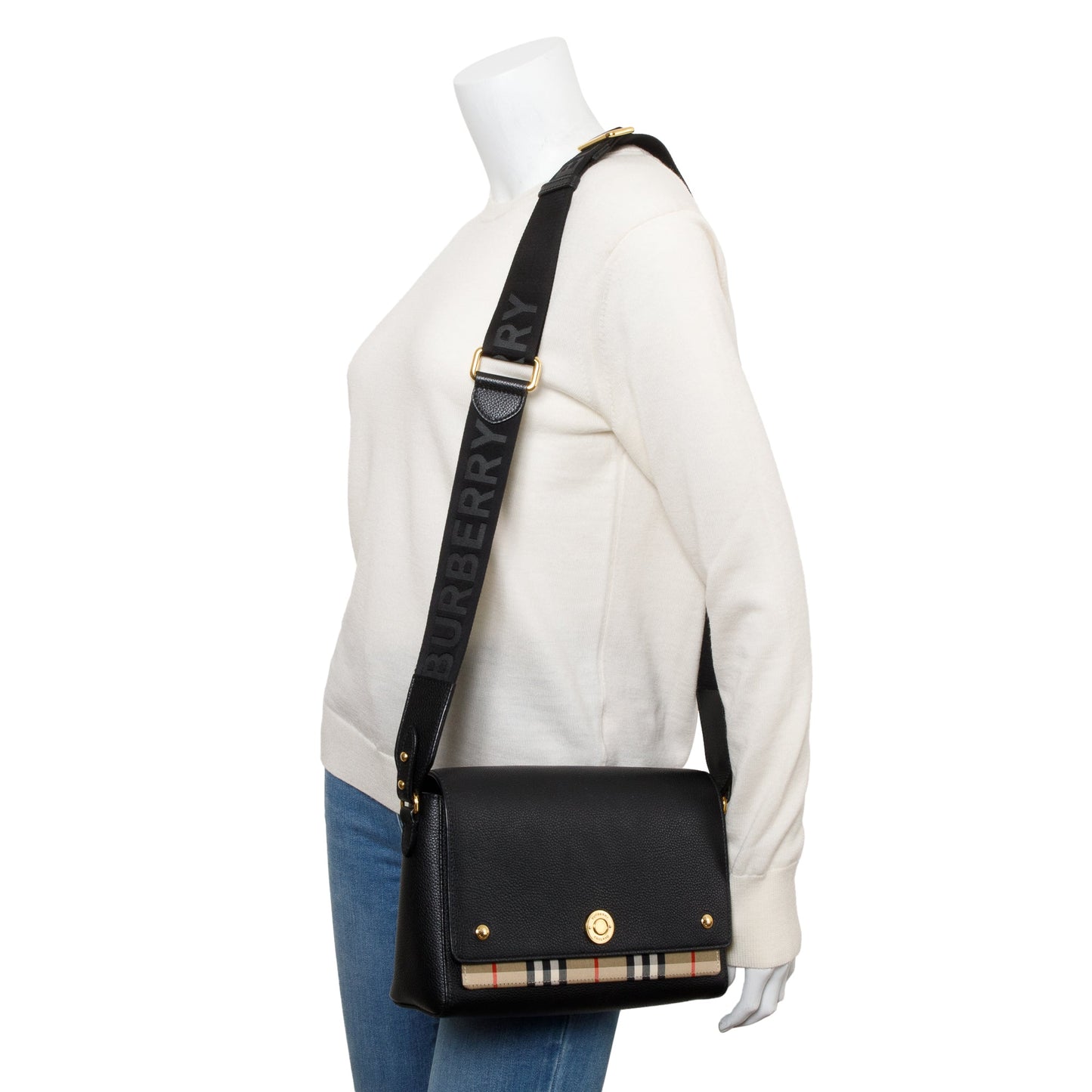 Burberry Black Calfskin Vintage Check Note Crossbody Bag