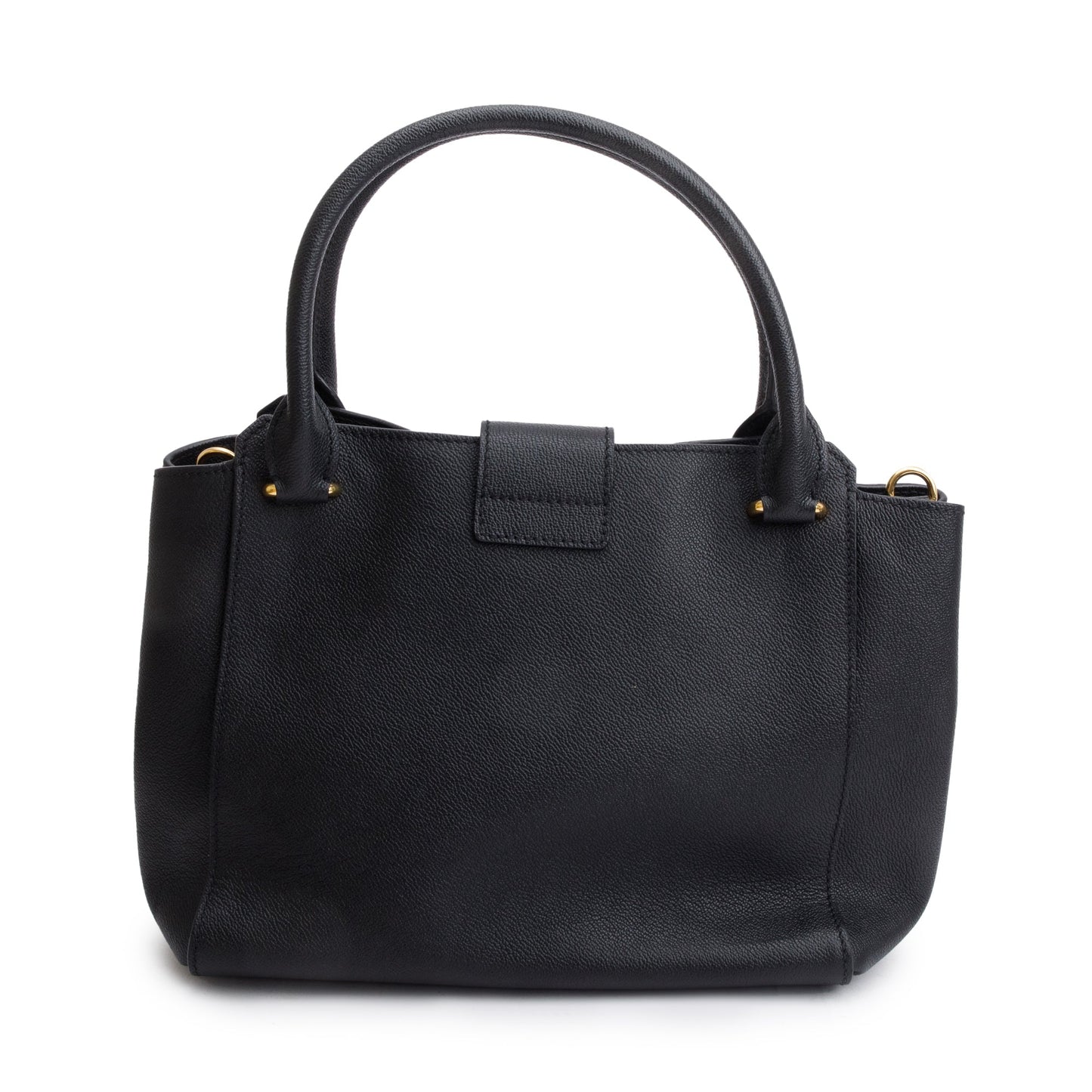 Burberry Black Grained Calfskin Leather Medium Buckle Tote Bag