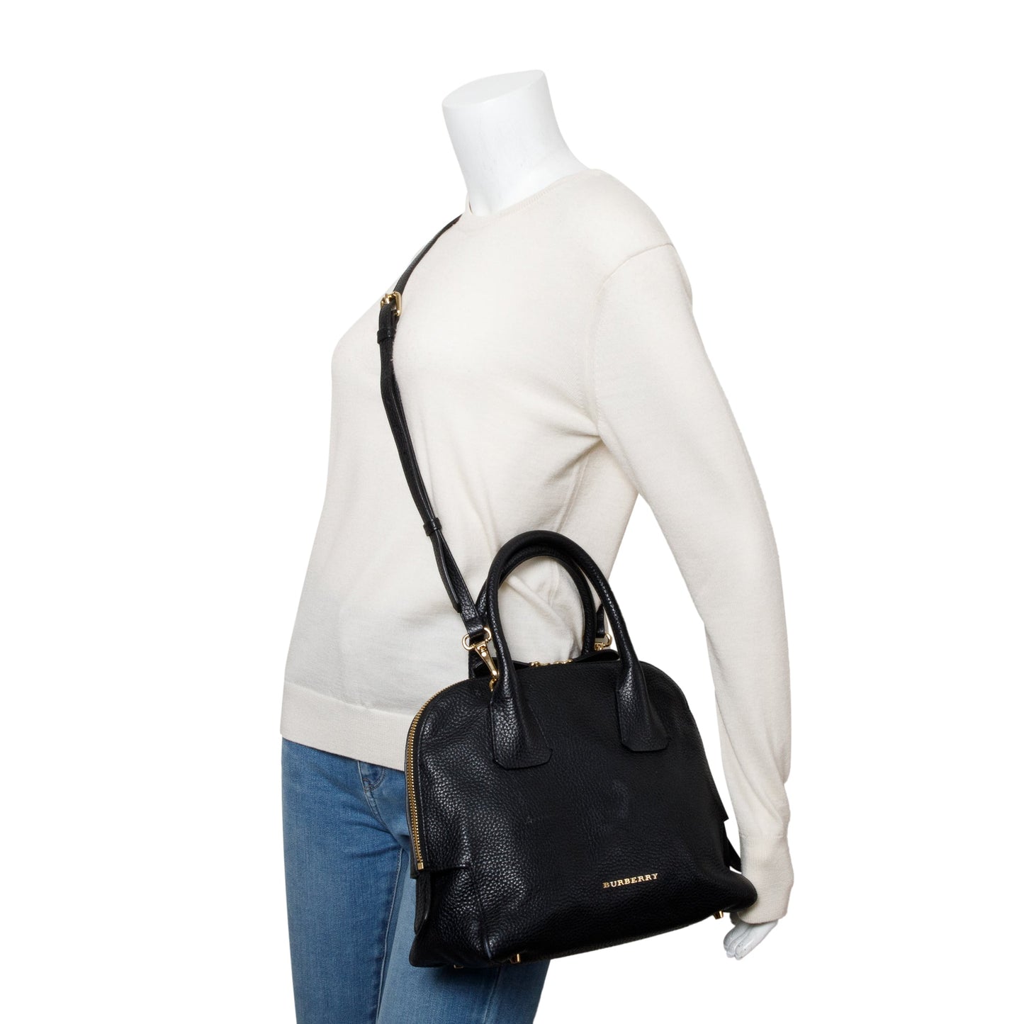 Burberry Black Grained Leather Greenwood Small Bowling Bag