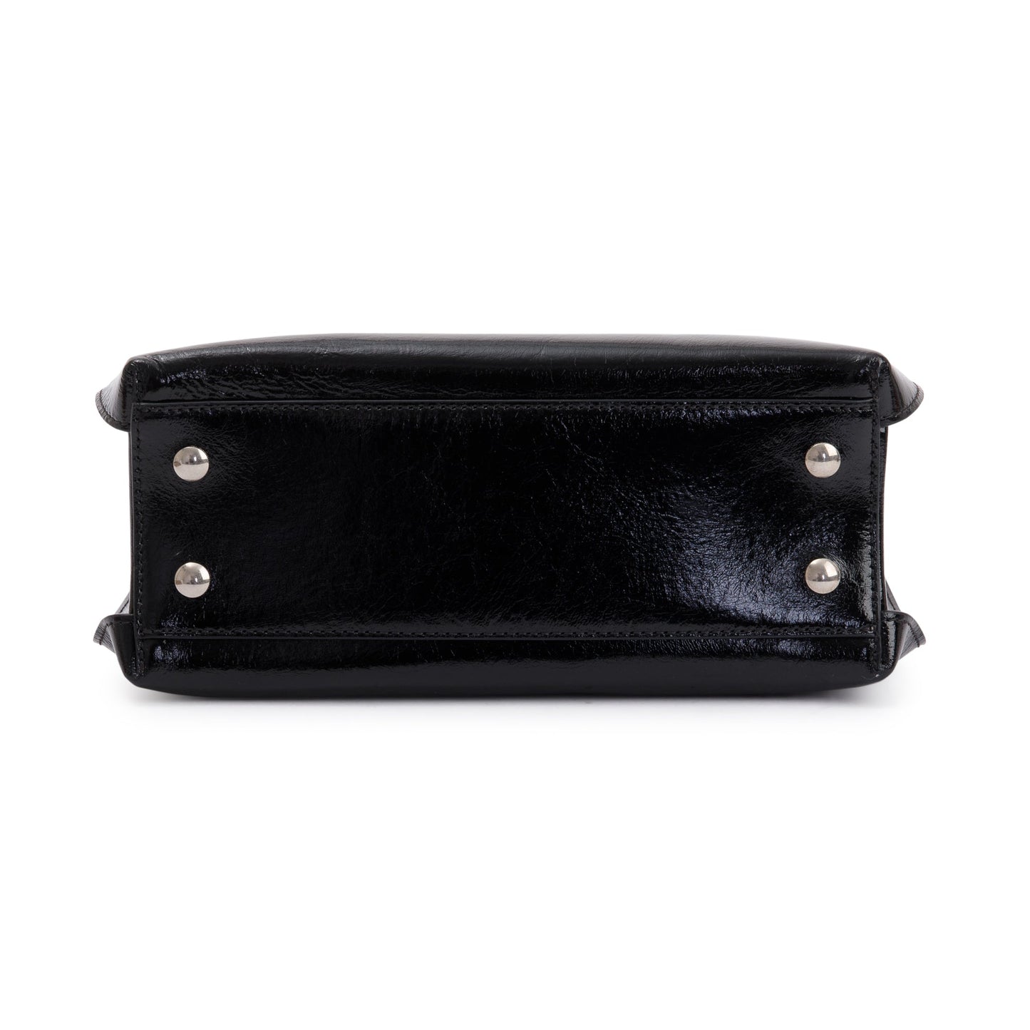 Burberry Black Shiny Soft Calfskin Leather Small Banner Tote