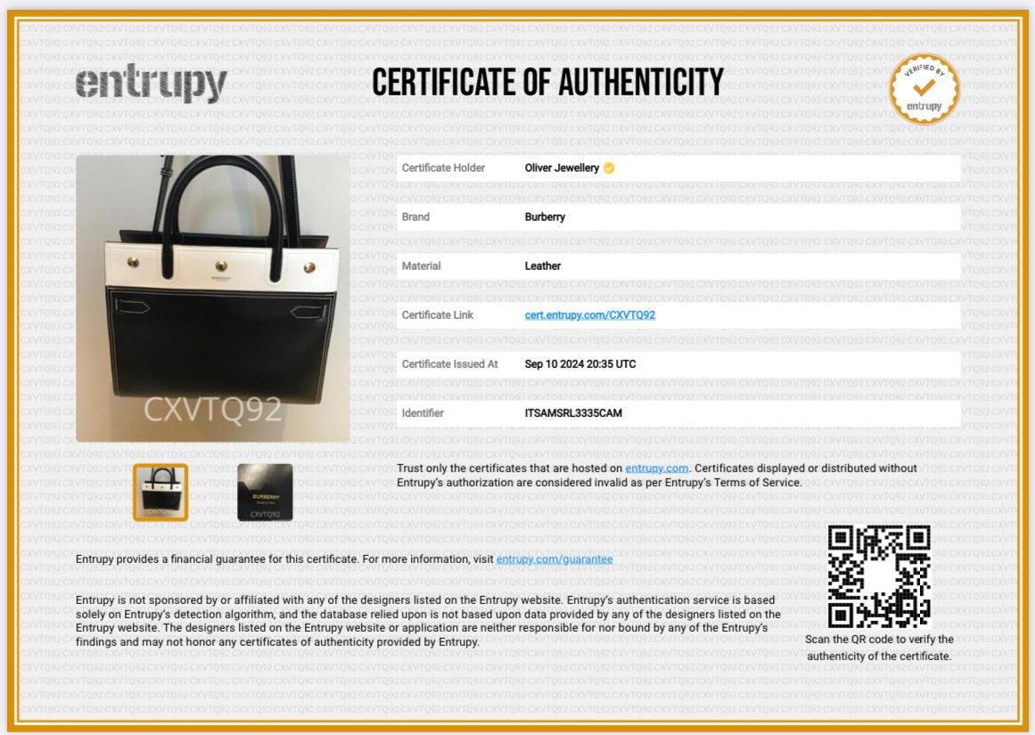 Burberry Black & White Calfskin Leather Small Two Handle Title Tote