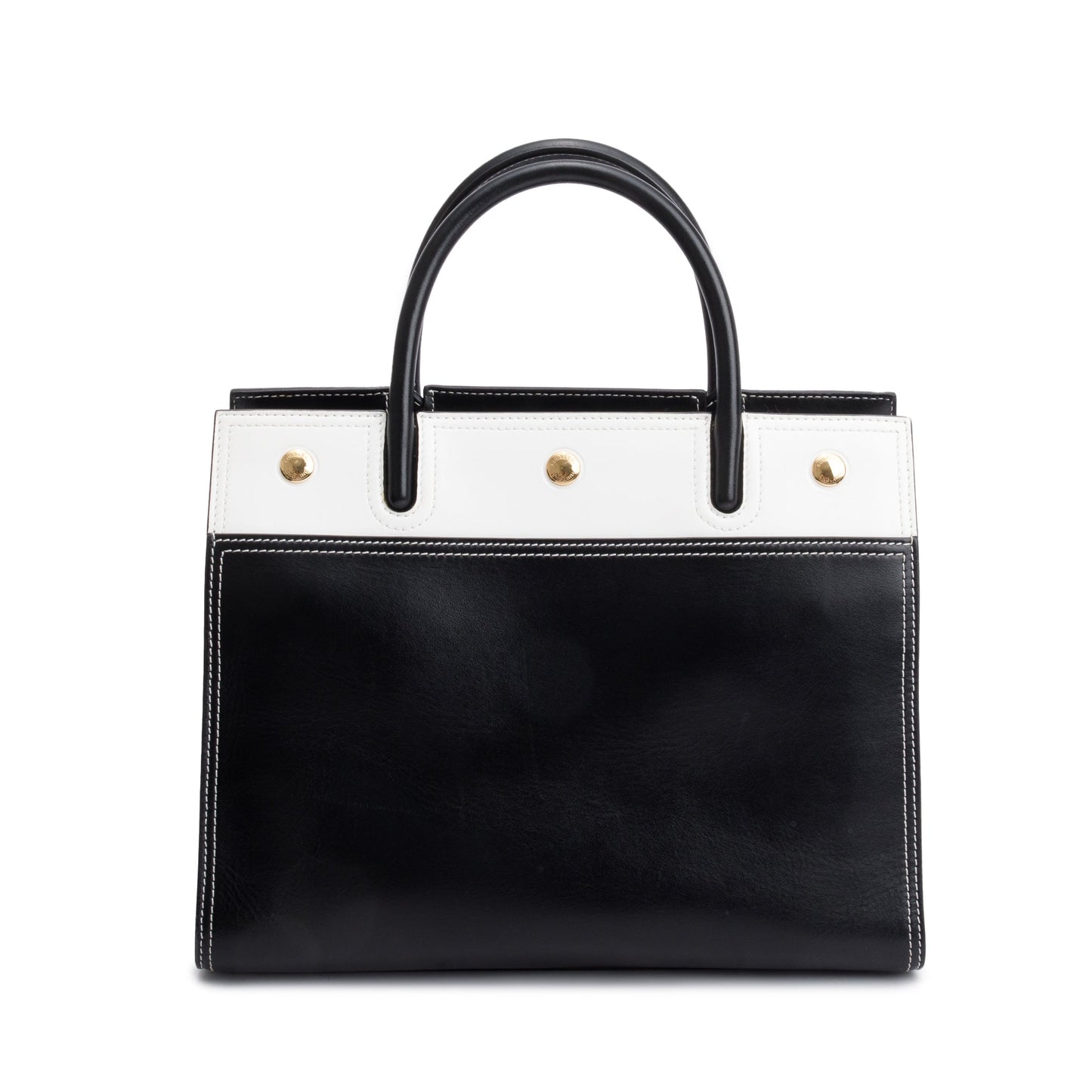 Burberry Black & White Calfskin Leather Small Two Handle Title Tote