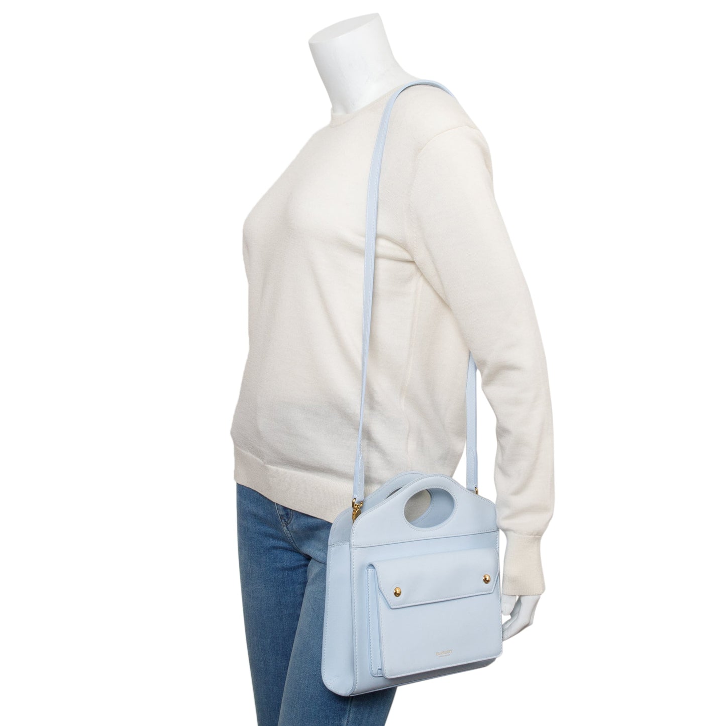 Burberry Blue Calfskin Leather Mini Pocket Bag