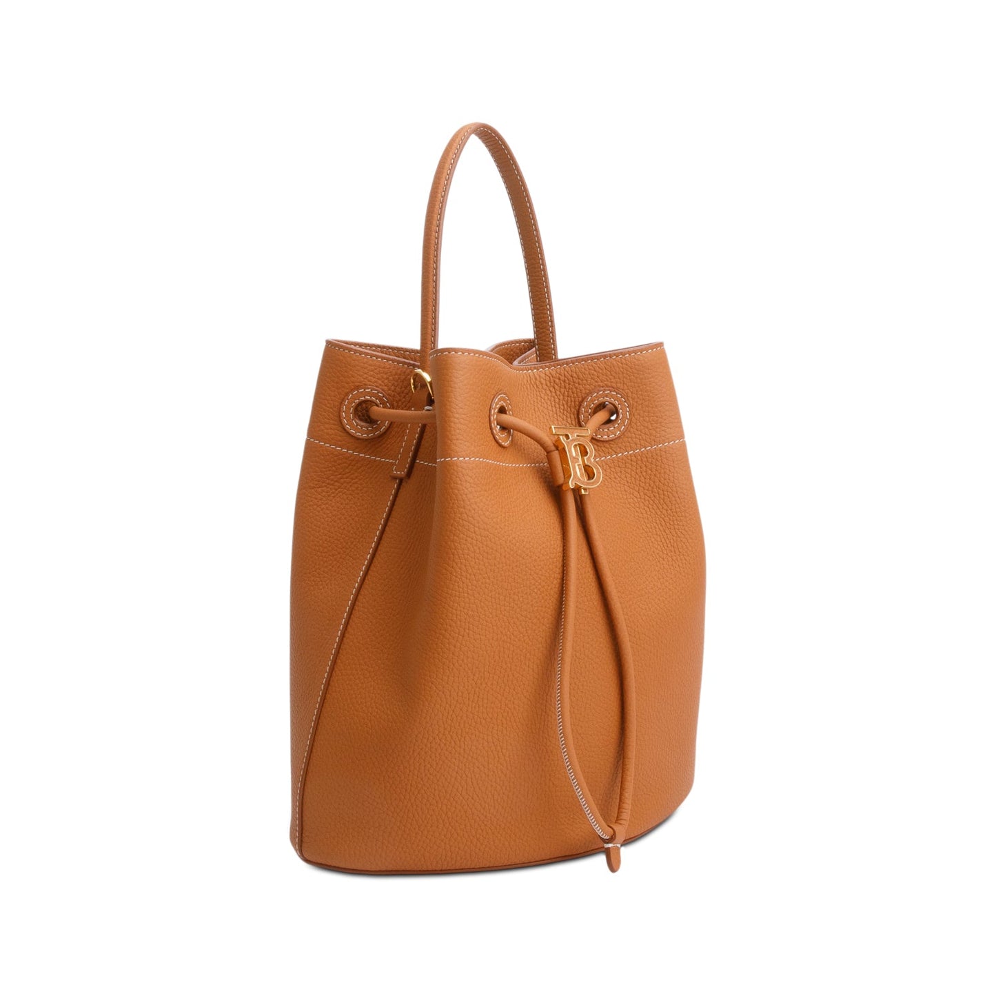 Burberry Brown Grained Leather Small TB Bucket Bag