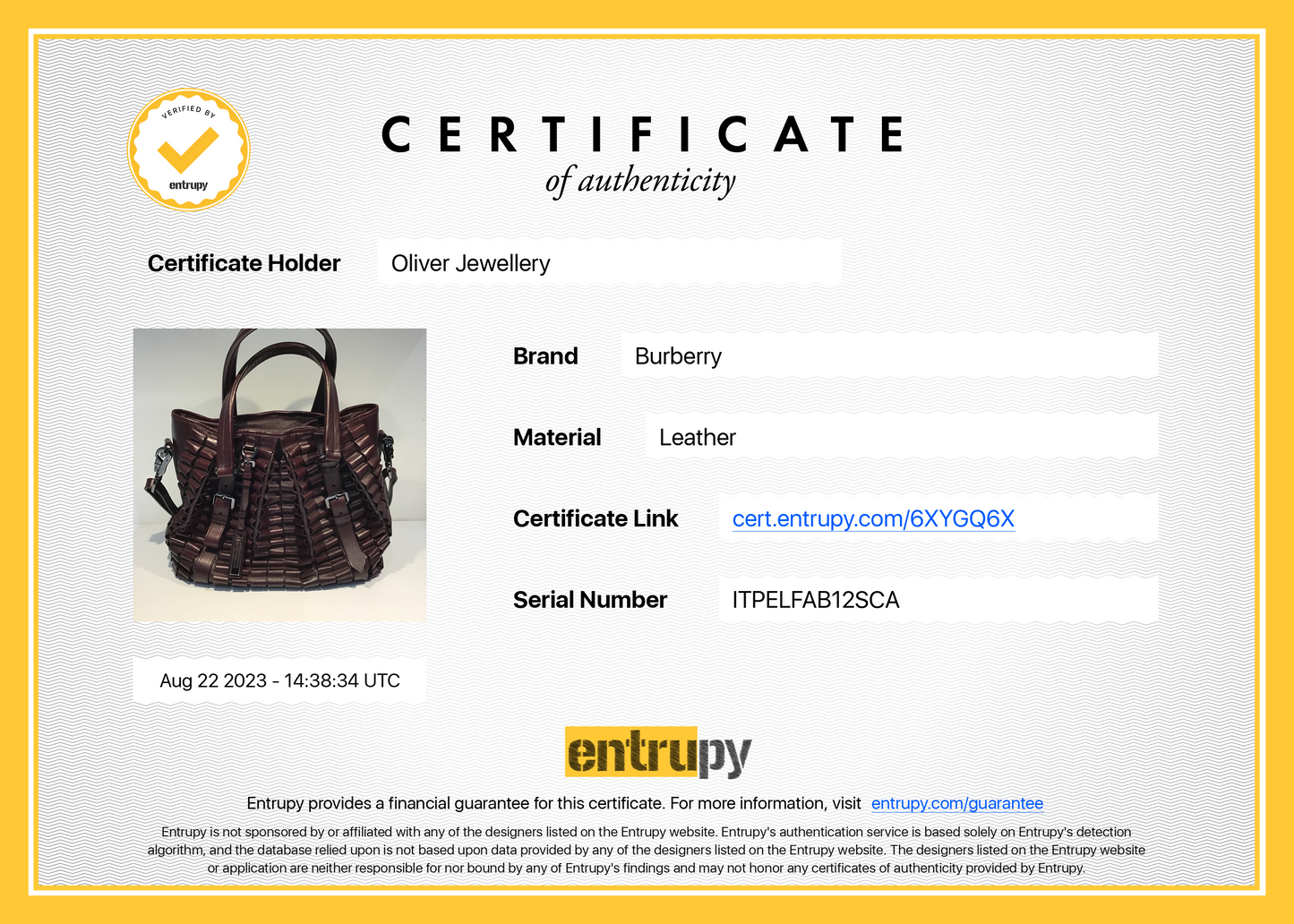 Burberry Burgundy Calfskin Leather Cartridge Pleated Lowry Tote