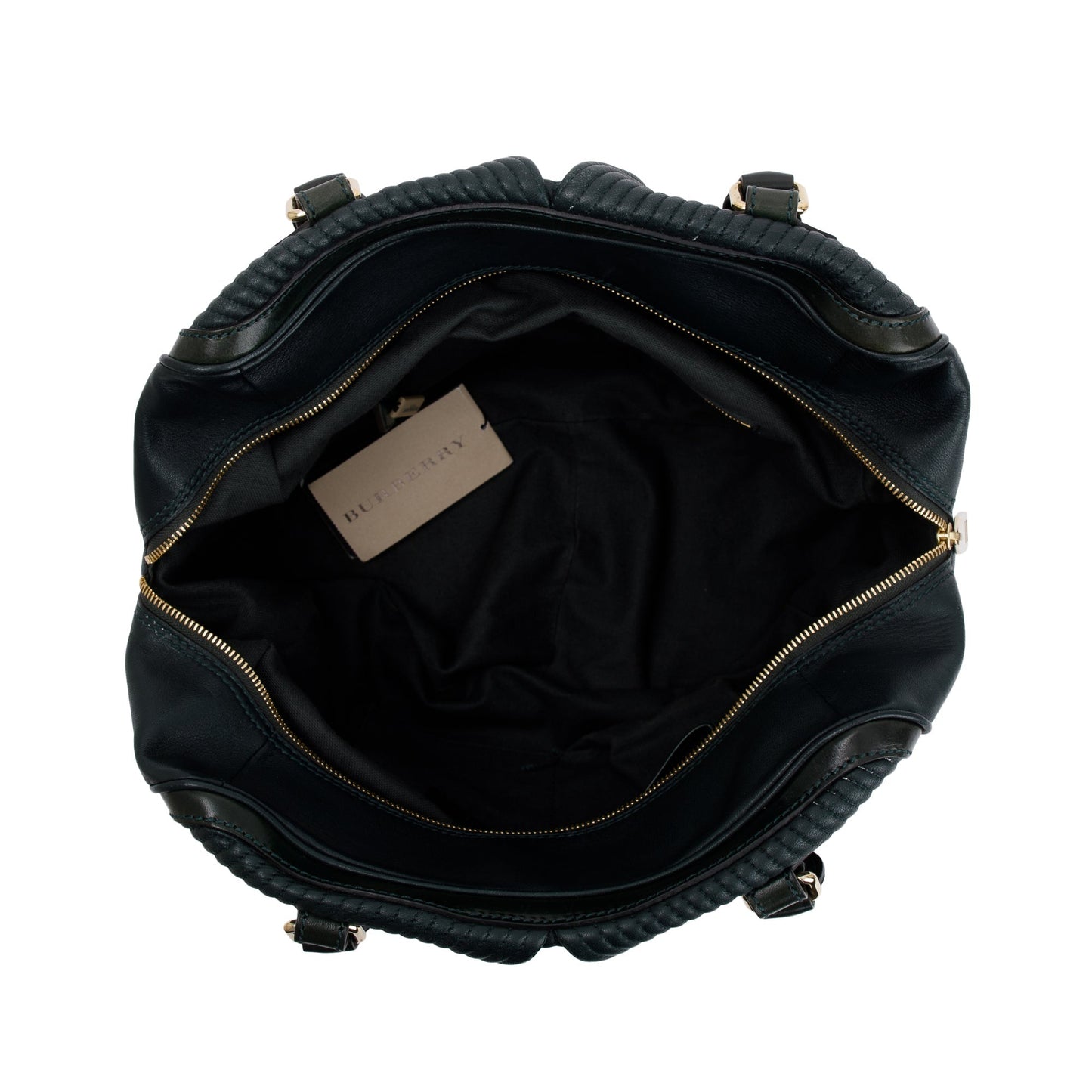 Burberry Green Pleated Stitched Leather Rosaville Bowling Bag