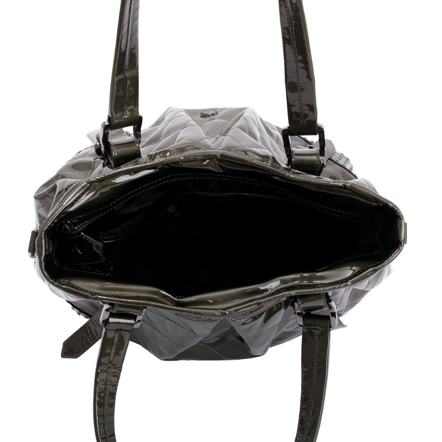 Burberry Green Quilted Patent Leather Studded Lowry Bag