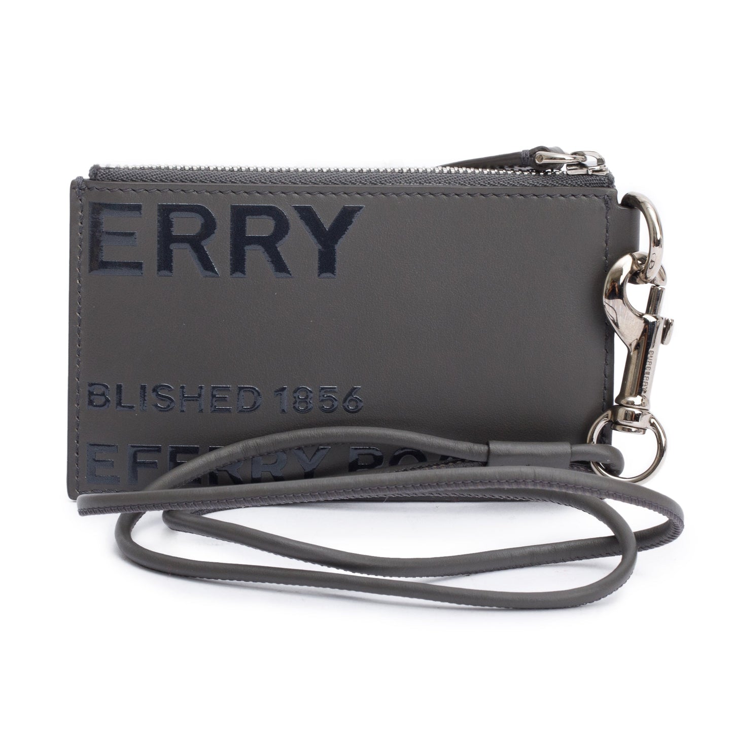 Burberry Grey Calfskin Leather Logo Alwyn Lanyard Card Case