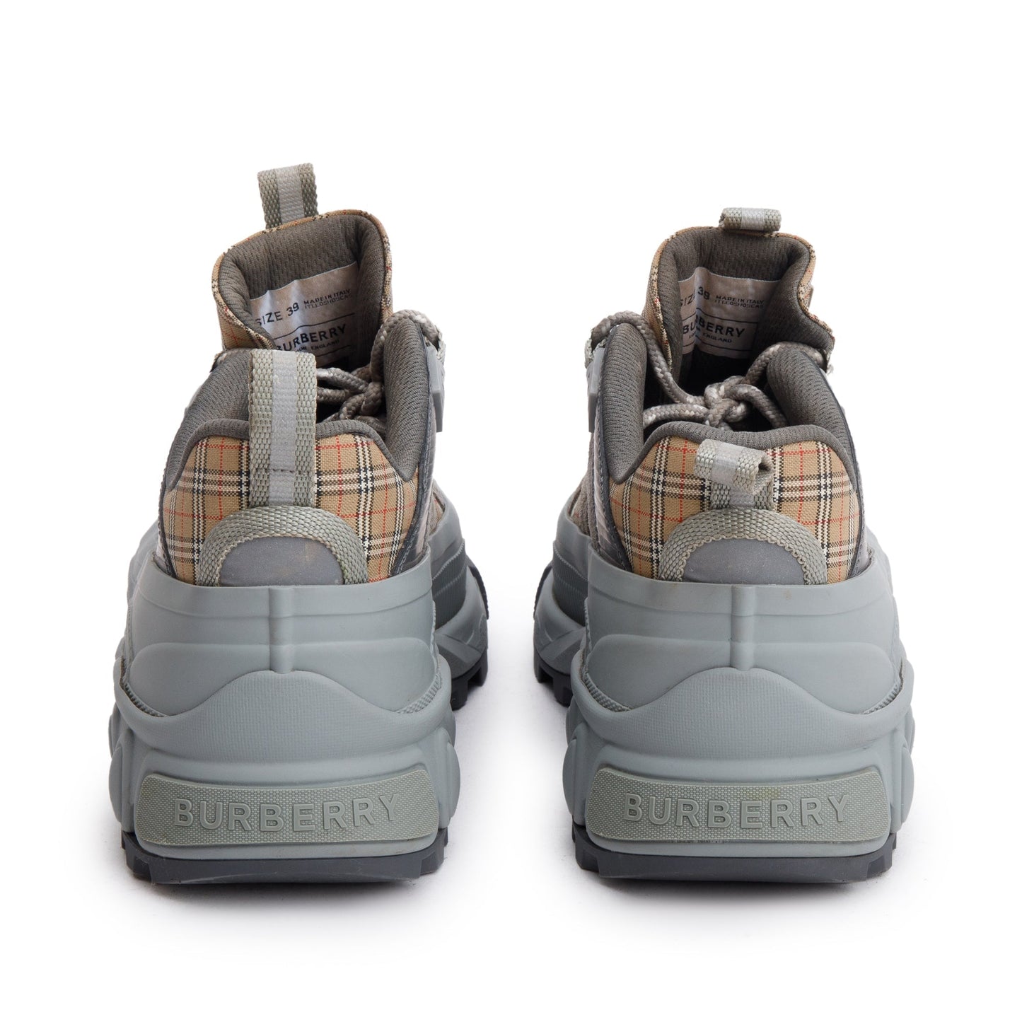 Burberry Grey Rubber House Check Canvas Arthur Sneakers, Size 39