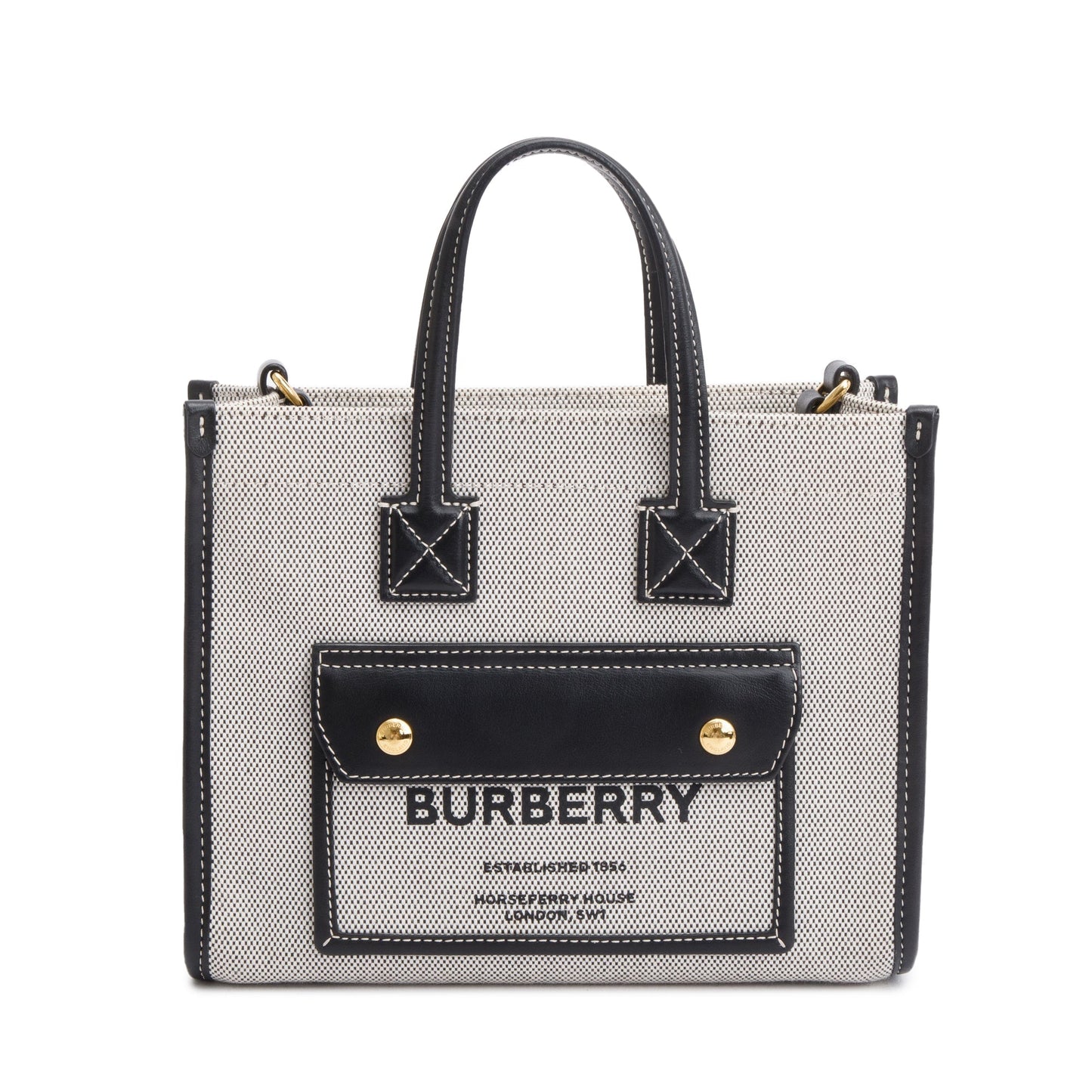 Burberry Greyl Canvas and Black Leather Trim Mini Freya Tote Bag