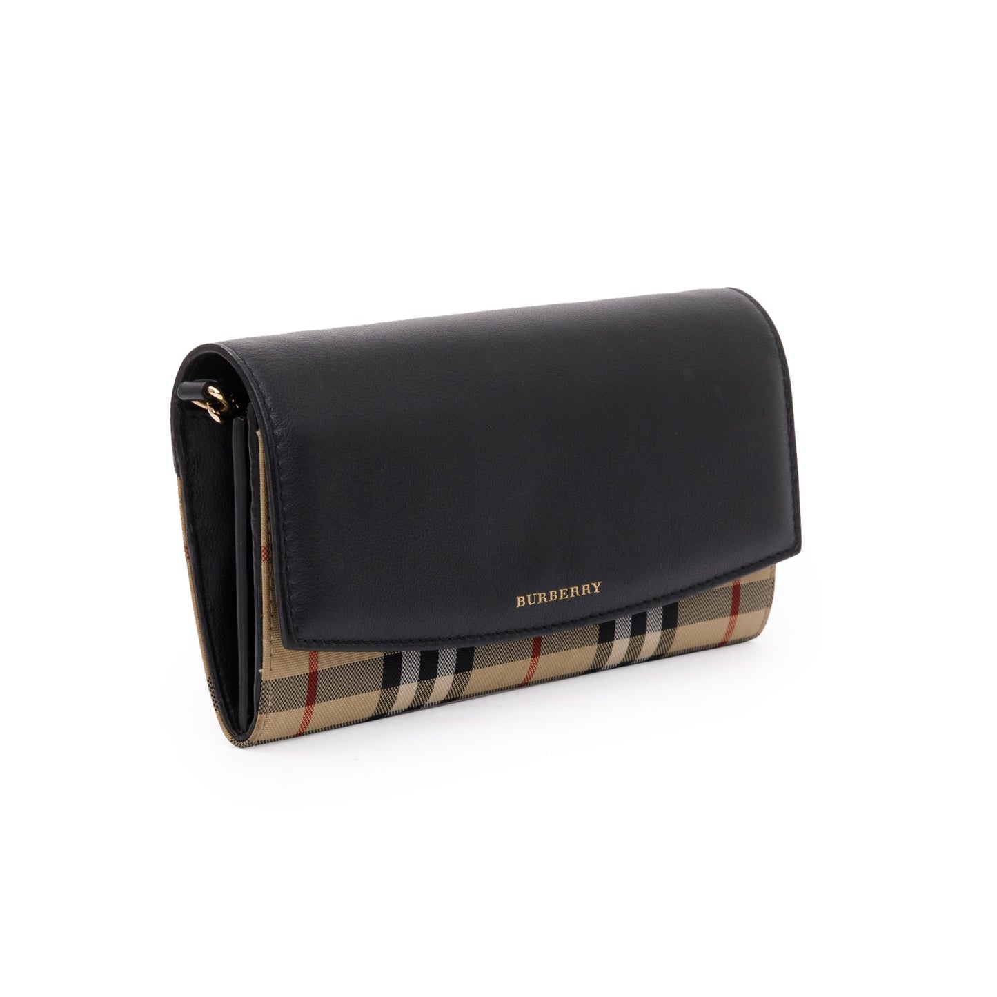Burberry House Check Black Calfskin Leather Henley Wallet on Chain