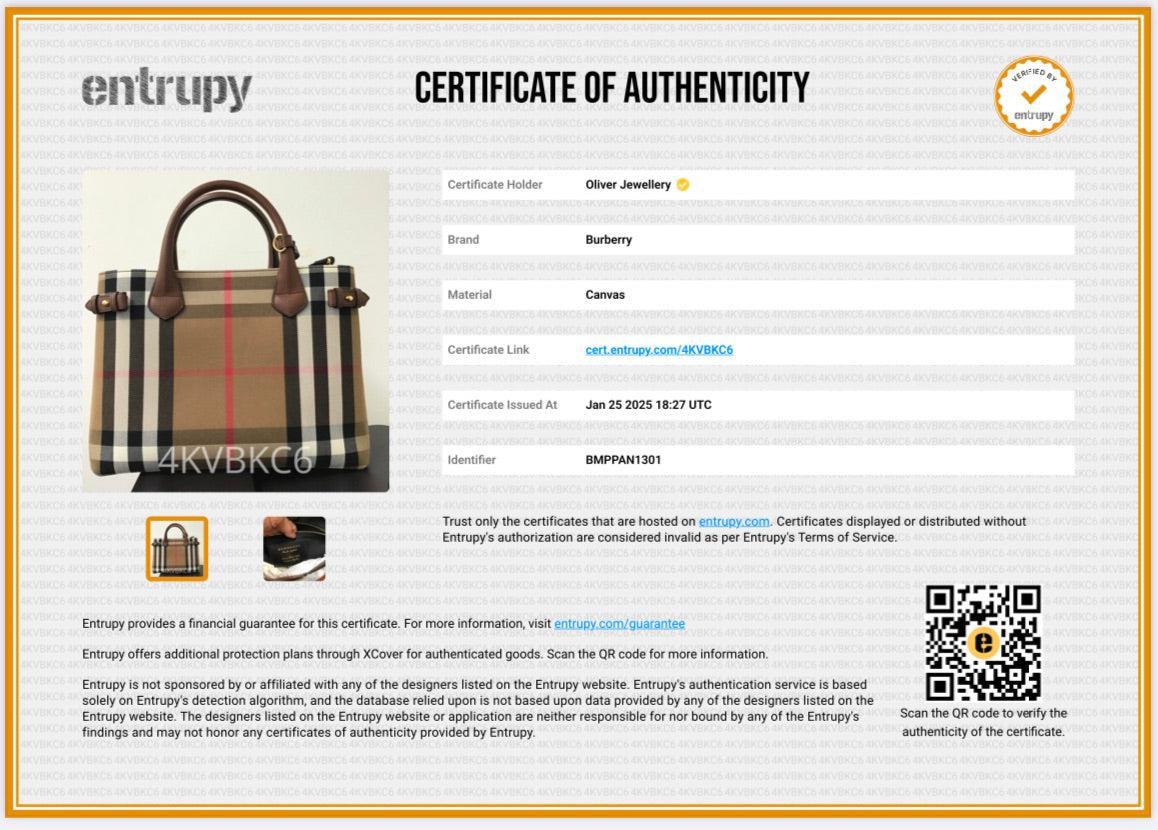 Burberry House Check Brown Leather Trim Medium Banner Tote