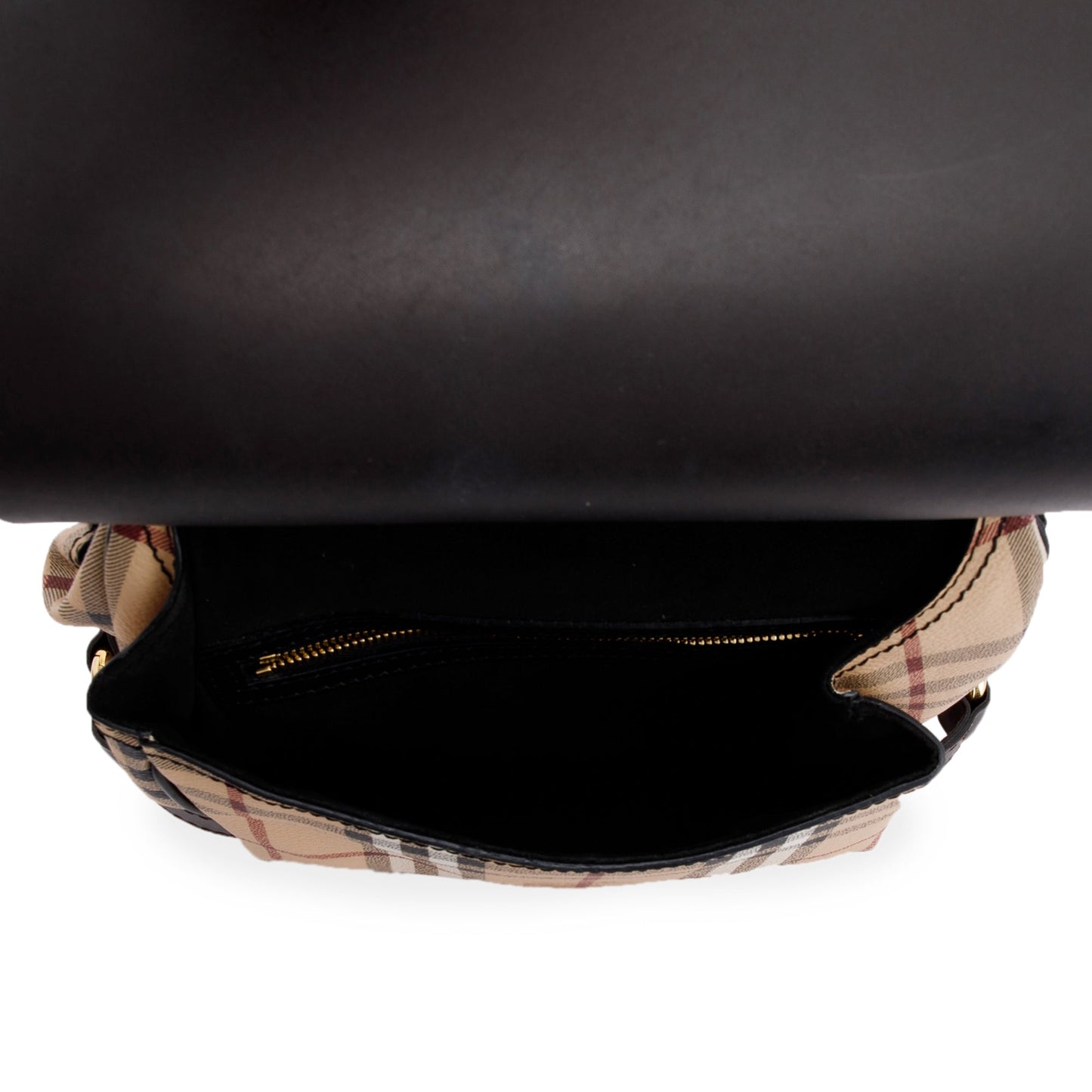 Burberry Large Leather & Haymarket Check Bridle Saddle Bag